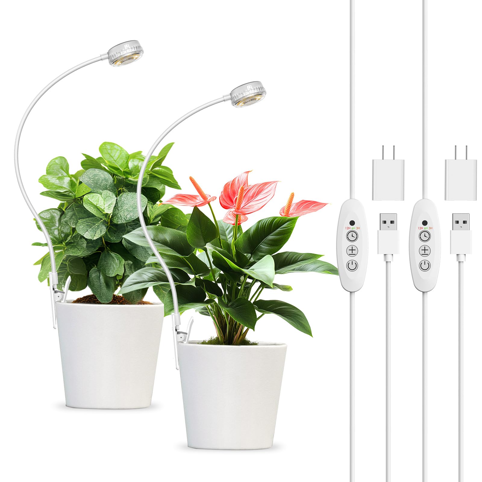 Small Grow Lights for Indoor Plants, 5W Pot Clip on Grow Light, Full Spectrum, LED 4000k with 4-Level Dimmable, Auto On/Off 3 6 