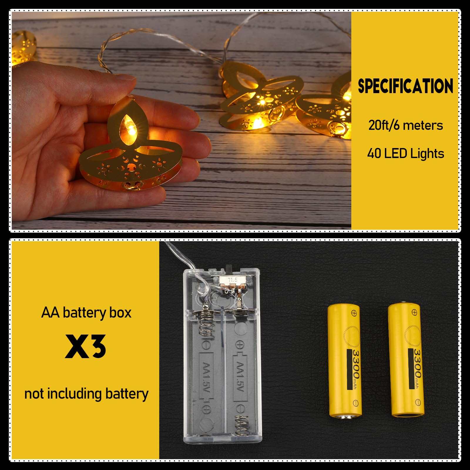 Retisee 20 FT Diwali String Lights 40 LED Lights Diya Lights Happy Diwali Decorations Indian Window String Lights for Wall Windo