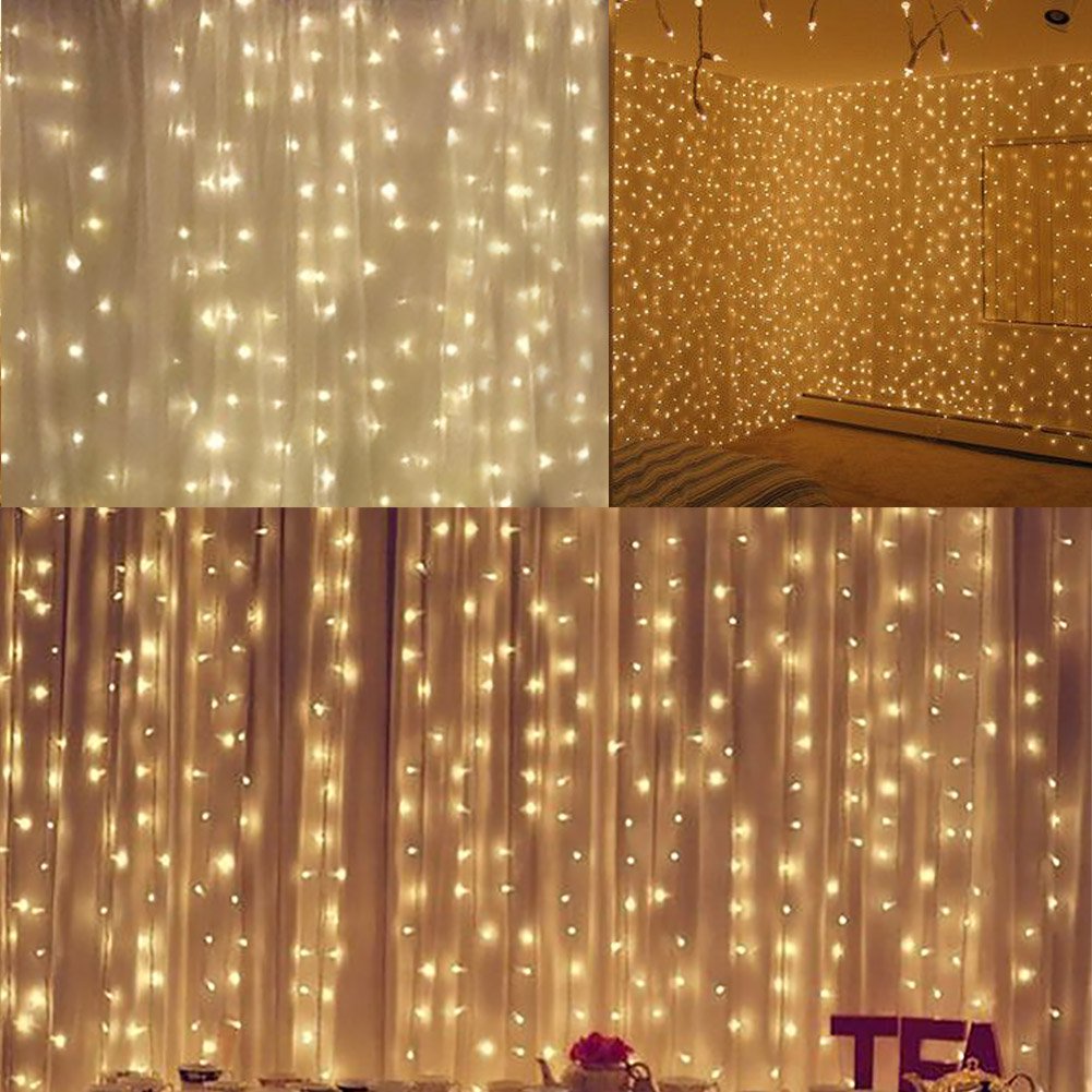 Twinkle Star 600 LED Window Curtain String Light, Warm White, Plastic, Model CL-600CC, Indoor/Outdoor for Wedding, Party, Home, Garden