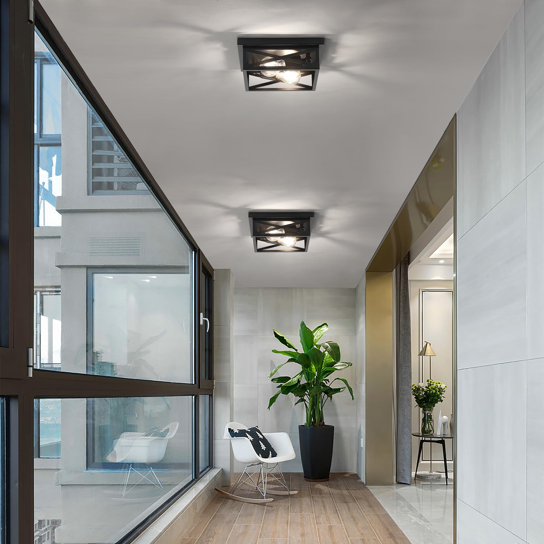 Dikaida 2Pack Vintage Farmhouse Flush Mount Ceiling Light Fixtures, 2-Light Hallway Kitchen Ceiling Light, Industrial Farmhouse