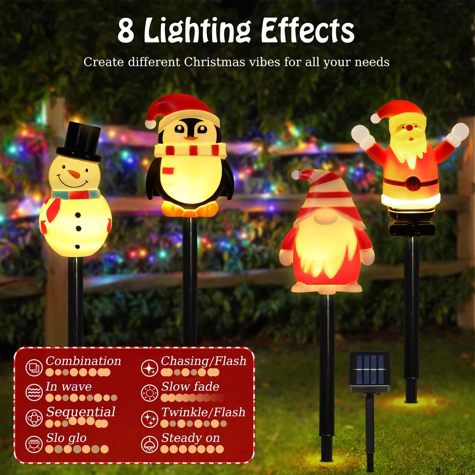 Lewondr 4 Pack Christmas Decorations Outside,Solar Lighted Santa Claus,Snowman,Gnome,Penguin With Garden Stakes,Waterproof Garde
