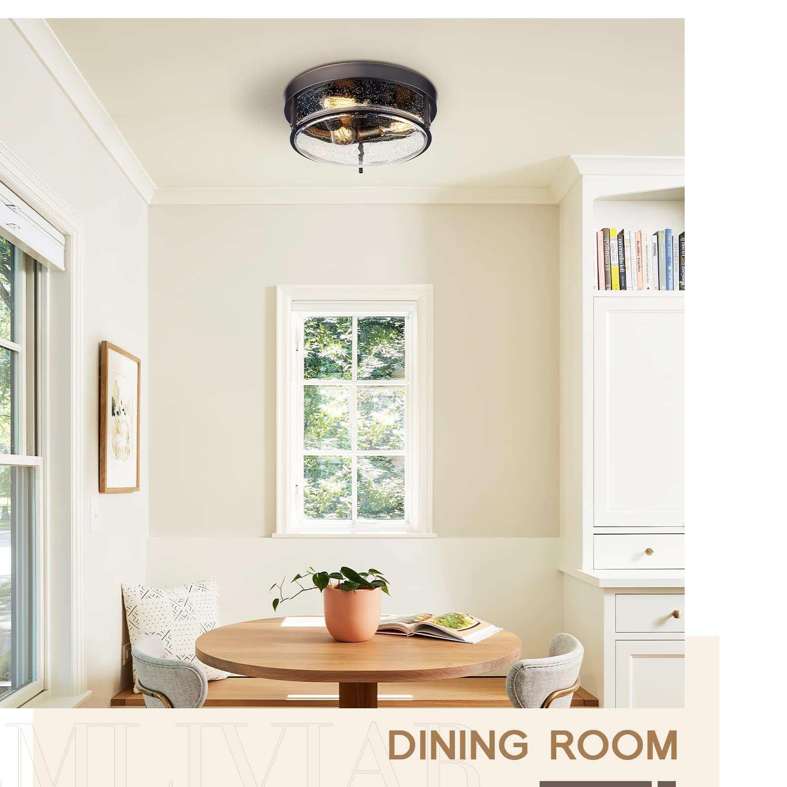 Emliviar 15&quot; Farmhouse Flush Mount Ceiling Light, Oil-Rubbed Bronze, 3-Light Pendant For Porch & Kitchen