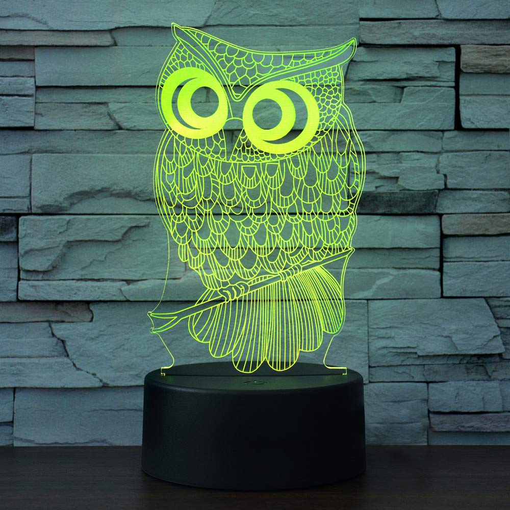 I-Chony Owl 3D Illusion Lamp - 7 Color Touch Table Night Light For Kids, Acrylic, Model Ch-26653, Perfect Gift For Boys And Girls