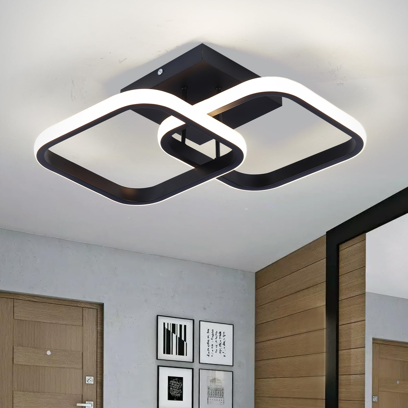 CANEOE Led Ceiling Light Fixture,4500K Modern Hallway Light fixtures Ceiling Lighting,Black Square Close to Ceiling Lights for B