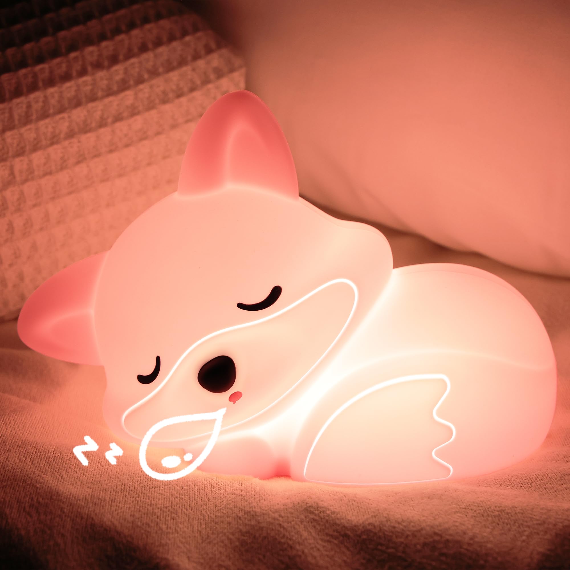 YuanDian Fox Night Light for Girls, Squishy Fox Silicone Lamp Novelty Gifts, Rechargeable Dimmable Timer Bedside Touch Nightligh
