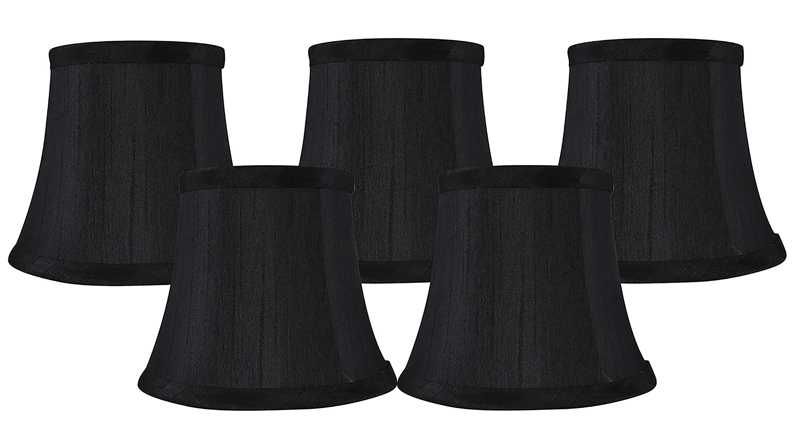 Meriville Set of 5 Black Faux Silk Chandelier Lamp Shades - Softback Bell Shape, Clip-On Fitter for Candelabra Bulbs, 4'' x 6'' 