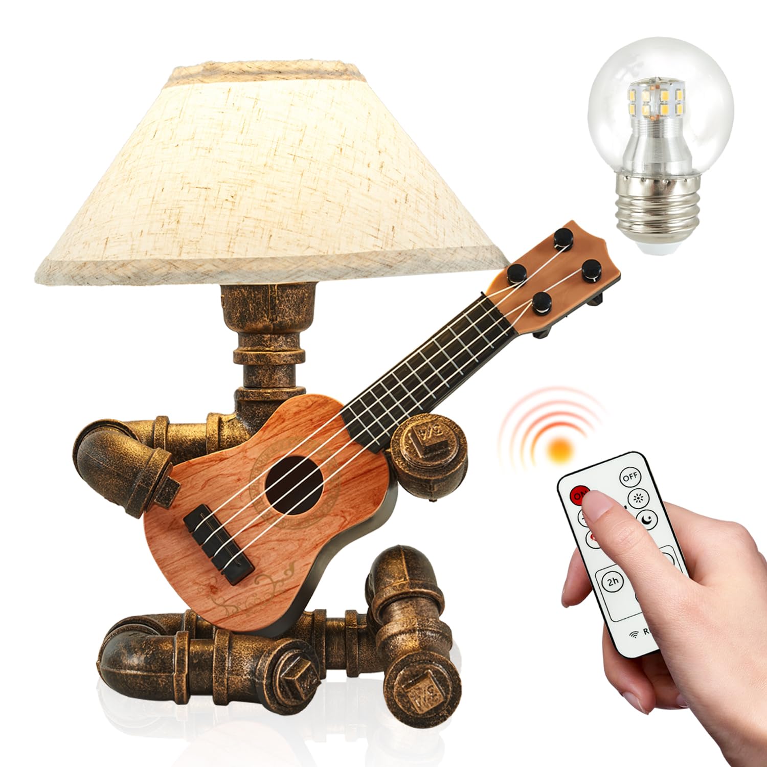 Lovefindahome Vintage Industrial Robot Guitar Table Lamp with Bulb - Remote Control,Timer,Dimmable - Cool Gifts for Music Lovers