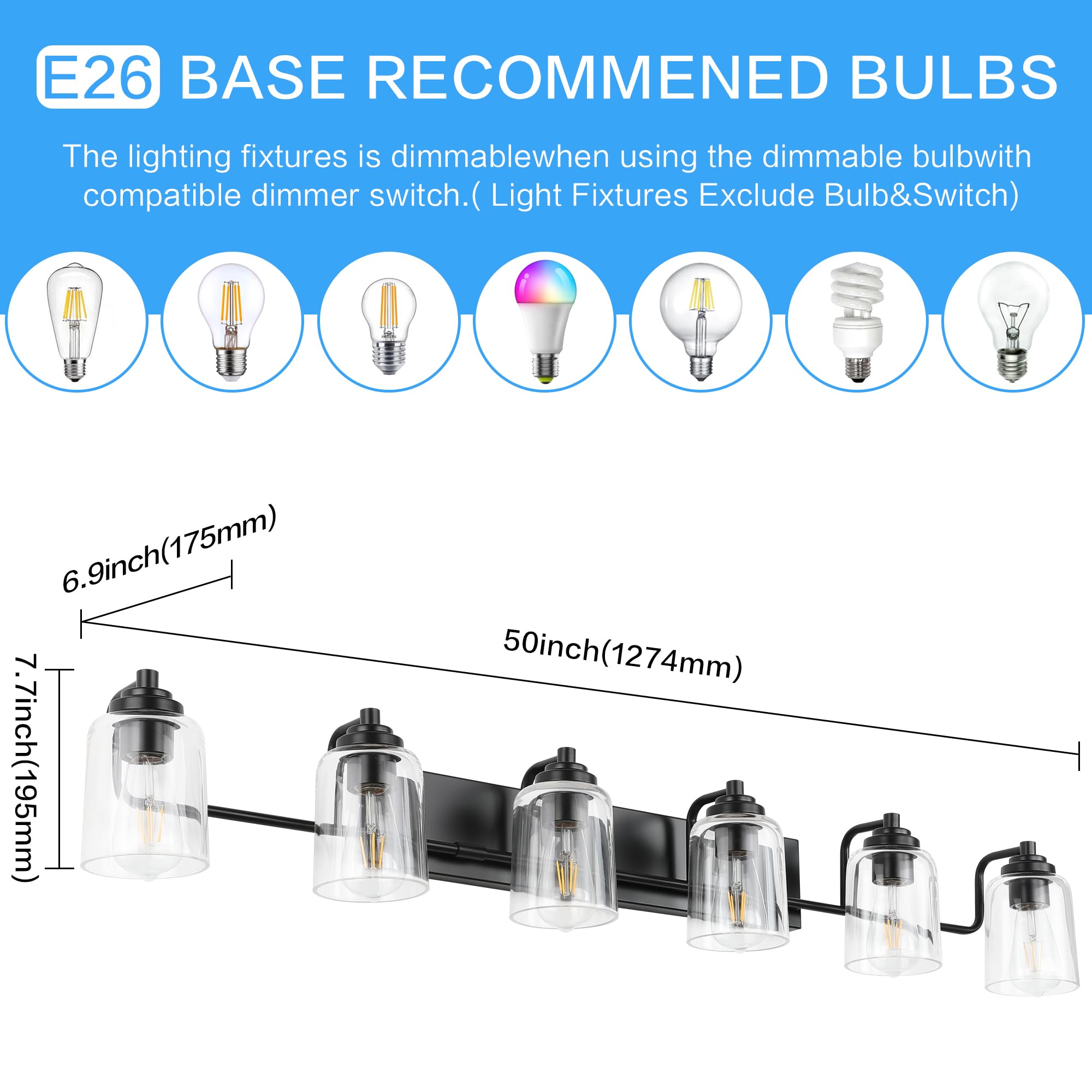 Solfart 6 Lights Vanity Lights For Mirror Black Bathroom Light Fixtures Black Vanity Light Bathroom Light Fixtures Wall Mount 50