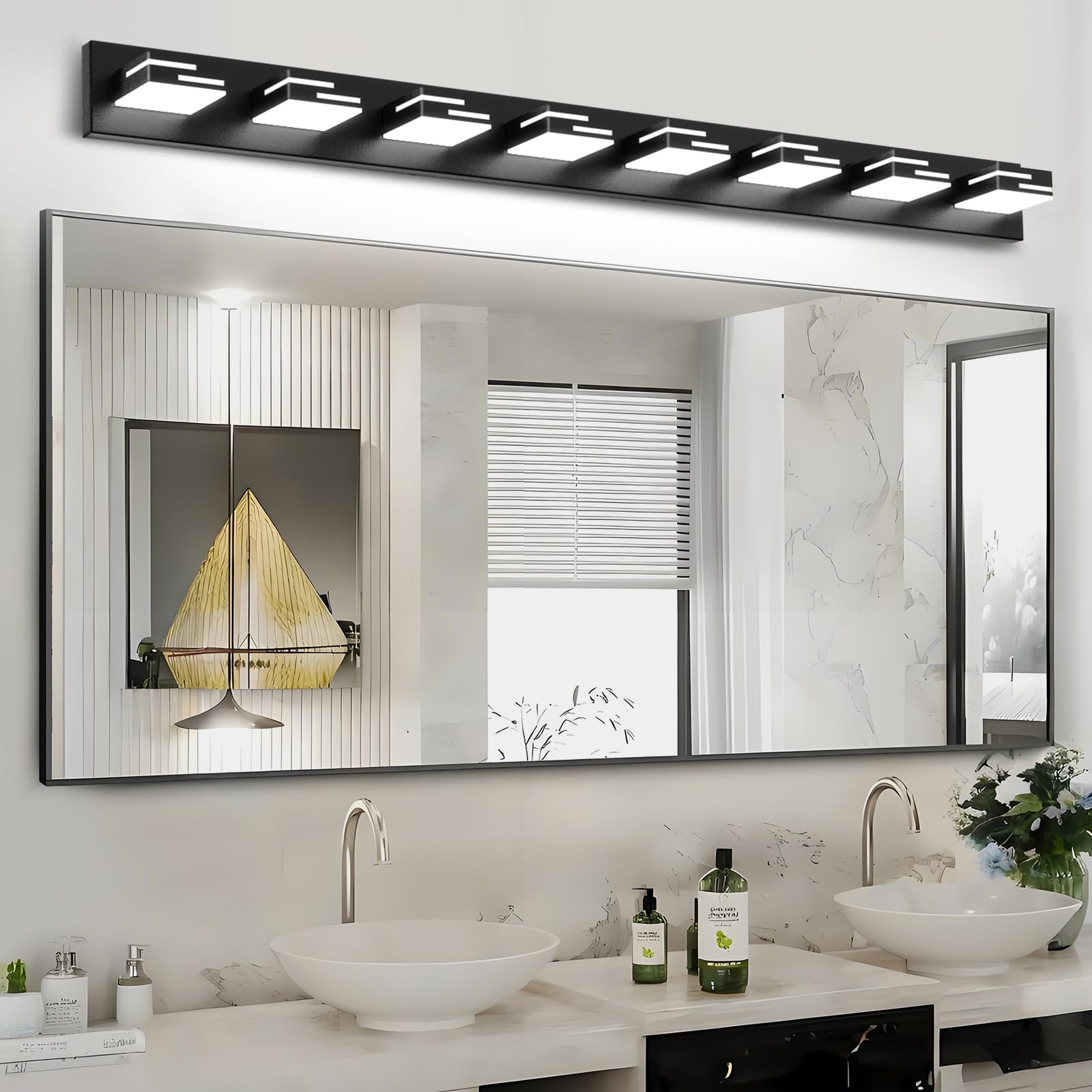 Izorro Modern Led Bathroom Vanity Light Fixtures (8-Light 5Cct Dimmable)  Matte Black Vanity Lights For Bathroom Lighting Fixtures Over Mirror With Rotatable
