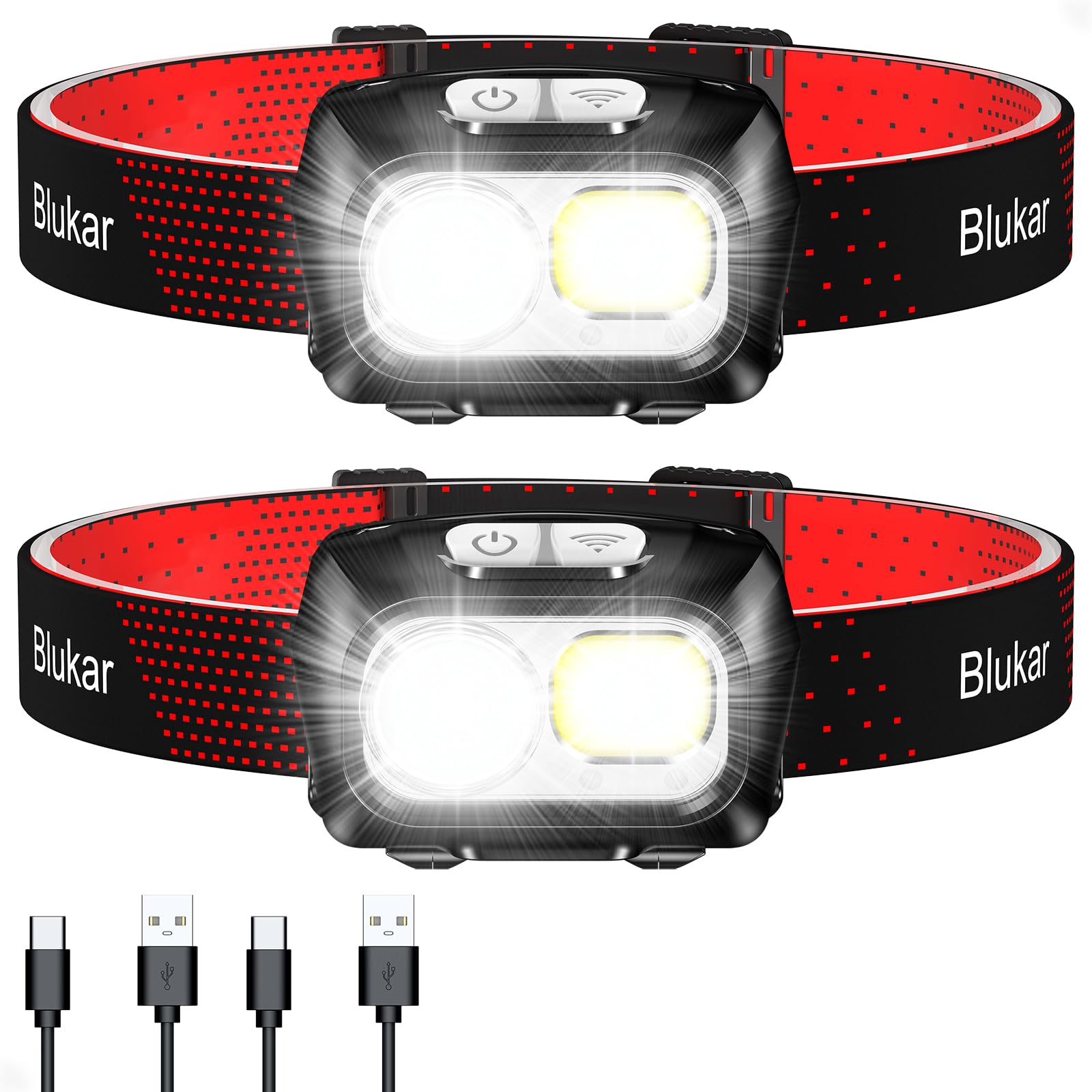 Blukar Headlamp Flashlight, 2000L Super Bright LED Rechargeable Headlight - Spotlight&Floodlight Combination,Sensor Control, 8 M