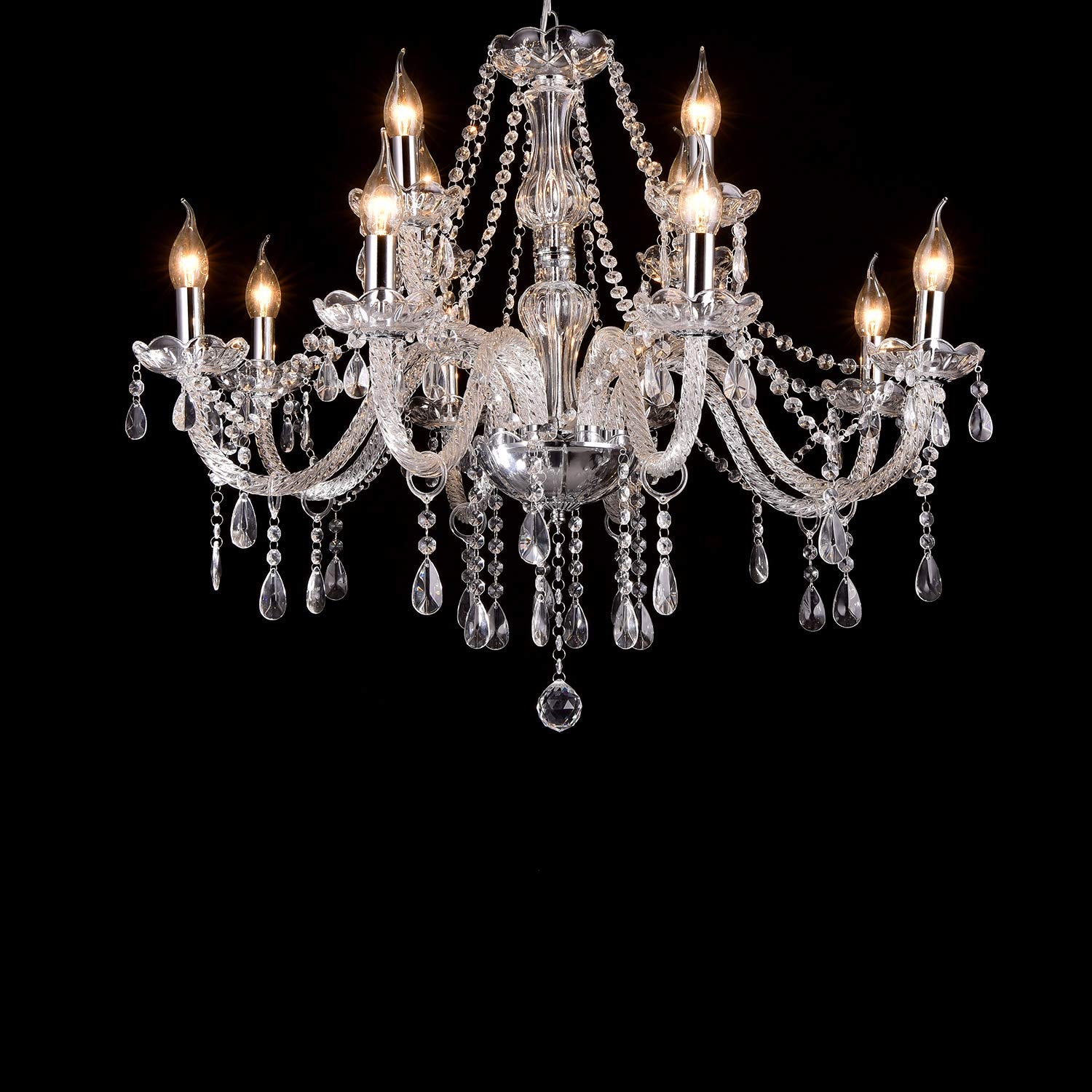 Baotree 12 Lights K9 Crystal Glass Chandelier Pendant Lighting European Style Transparent for Dining Living Room Bedroom