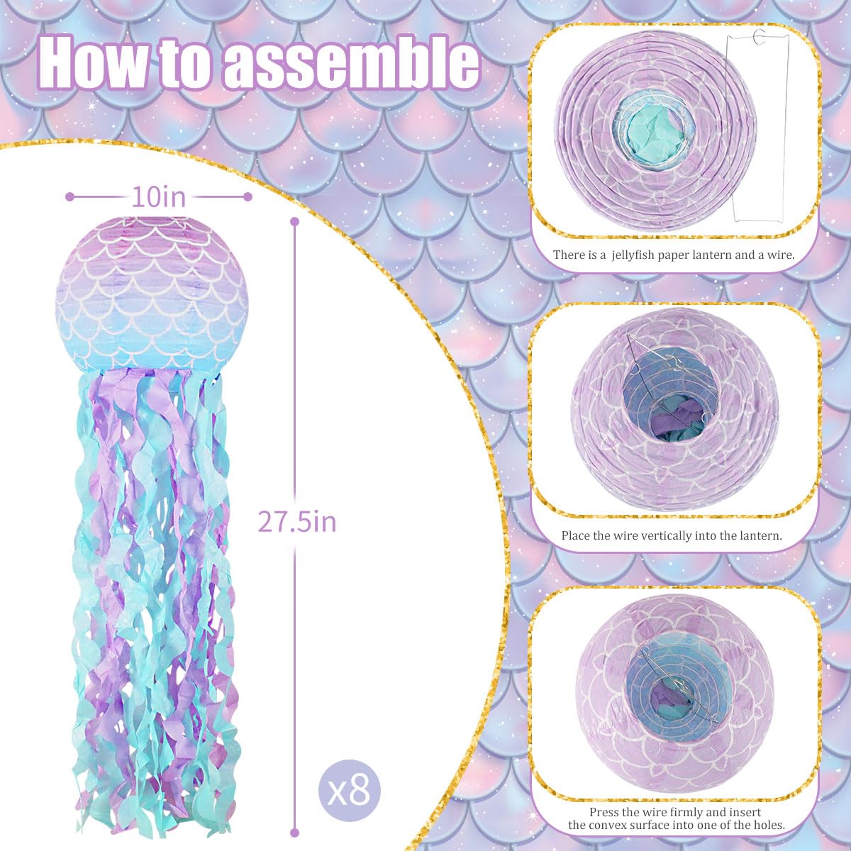 Yunxuan Mermaid Party Decorations, Jellyfish Paper Lanterns Mermaid Scales Hanging Lantern For Mermaid Birthday Party Baby Showe