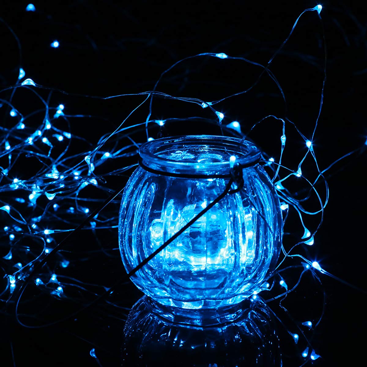 Mikasol Fairy Lights Battery Operated, 4 Packs Mini 3*Aaa Battery Powered Copper Wire Led Starry String Lights Firefly Lights For Bedroom, Christmas, Parties, Decoration (5M/16Ft Blue)