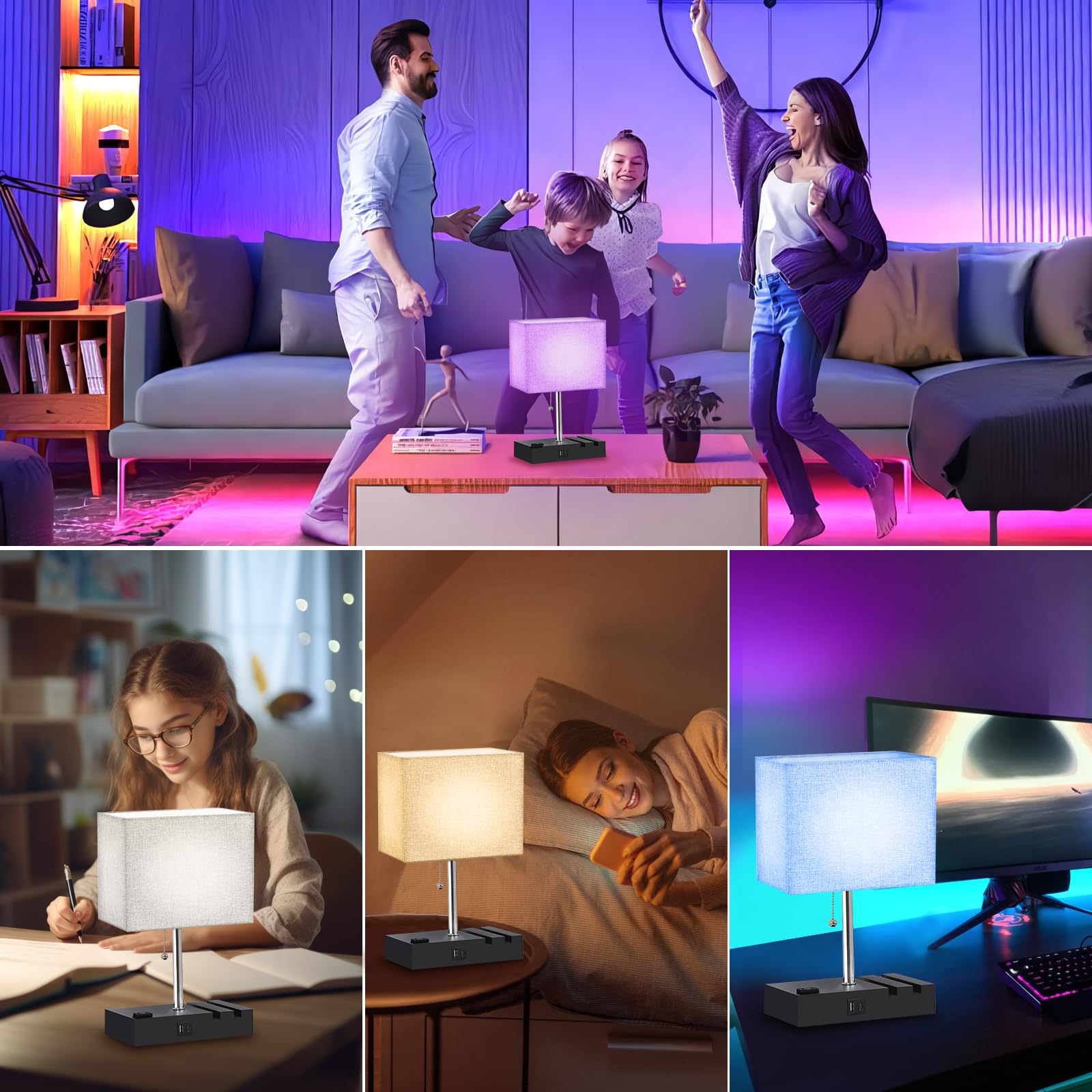 NEWREACH RGB Smart Table Lamp with Remote Control, Dimmable, 15.5x5.5x4.7 inches, Grey-Smart RGB, Model NR-Table-Grey-