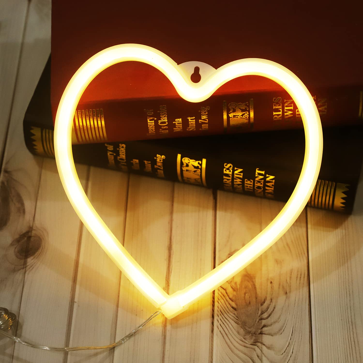 Heart Neon Lights Christmas Decorations, Love Shaped Lamp USB/Battery Operated Night Lights for Gift, Bedroom, Wall, Festival, P