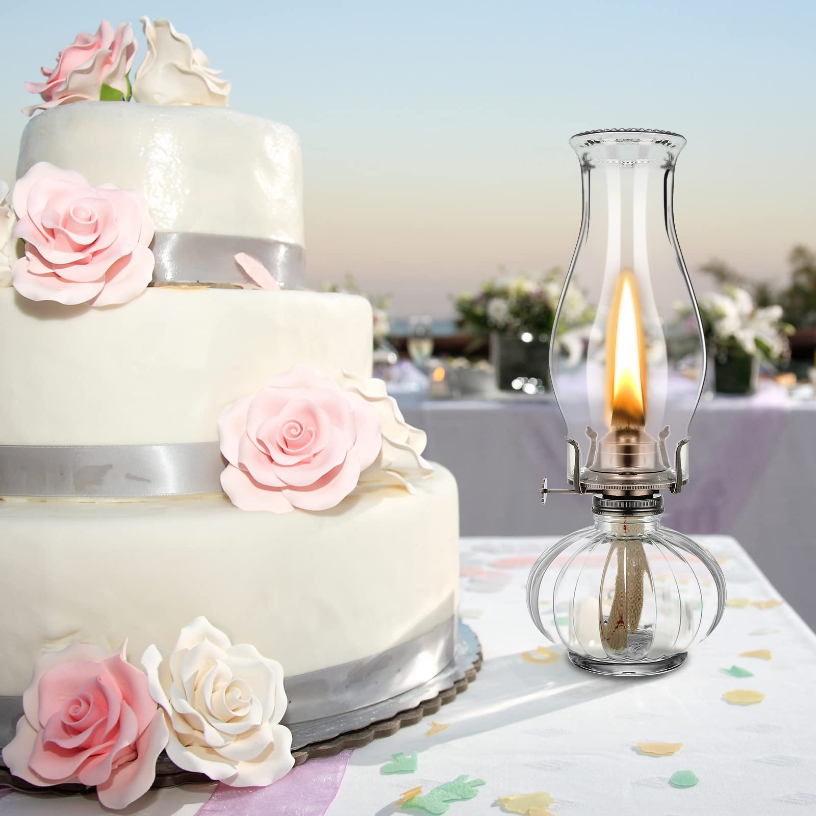 2 Set Chamber Oil Lamp Classic Kerosene Lamp Large Oil Glass Lantern Vintage Hurricane Lamp With Adjustable Fire Wick For Home Indoor Use Chimney Burner, 13 Inch Heigh(Clear)