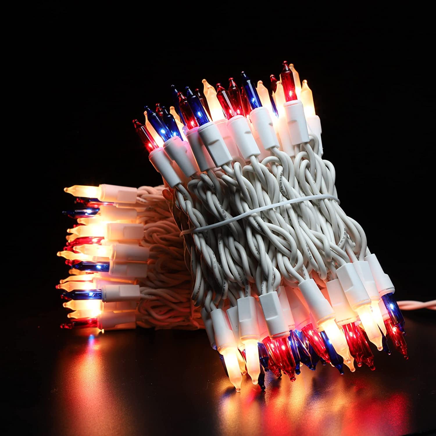 Glownova Patriotic String Lights, 100 Count 19.6 Ft July 4Th Mini White Wire Fairy Lights, 120V Ul Certified Connectable Incande