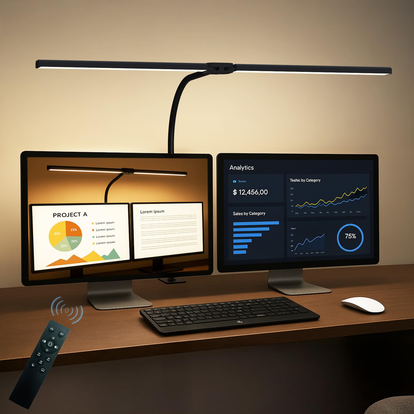 LED Desk Lamp for Home Office  Eye Caring Architect Desk Light with Clamp 50 Lighting Models Remote and Touch Control 24W 2000LM Memory Function and Timer for Study  Reading Workbench Black