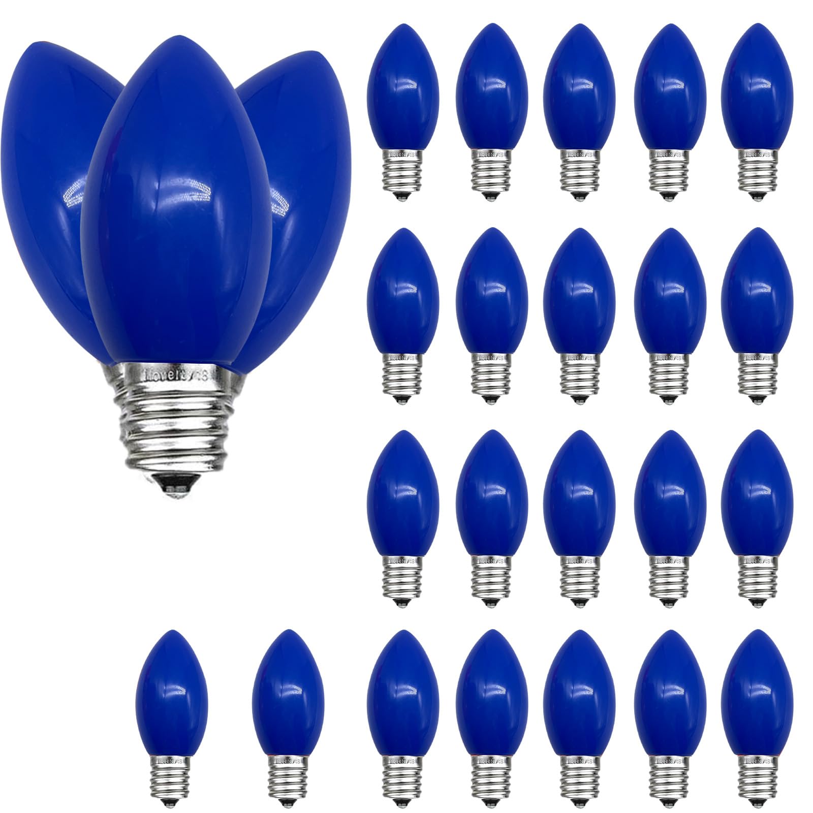 Hedcinlt 25 Pack Blue C9 Led Bulbs, C9 Replacement Bulbs For Christmas Tree Lights Patio String Lights Outdoor Indoor, E17/C9 In