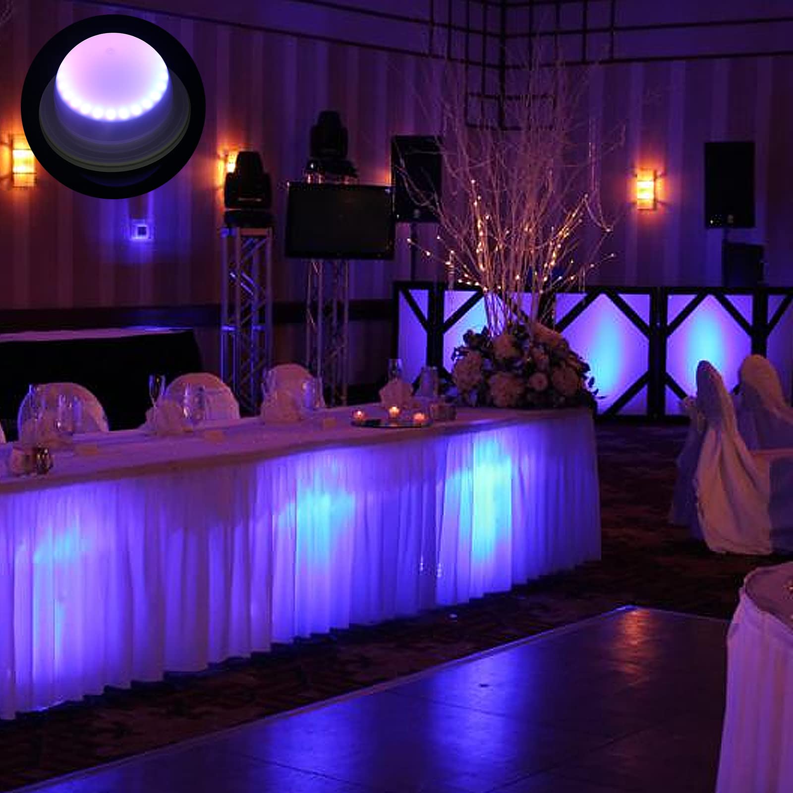 Acmee 4 Pack Led Under Table Lights For Parties - Rgb Event Lighting For Weddings Floor, Remote Control Uplighting For Cocktail