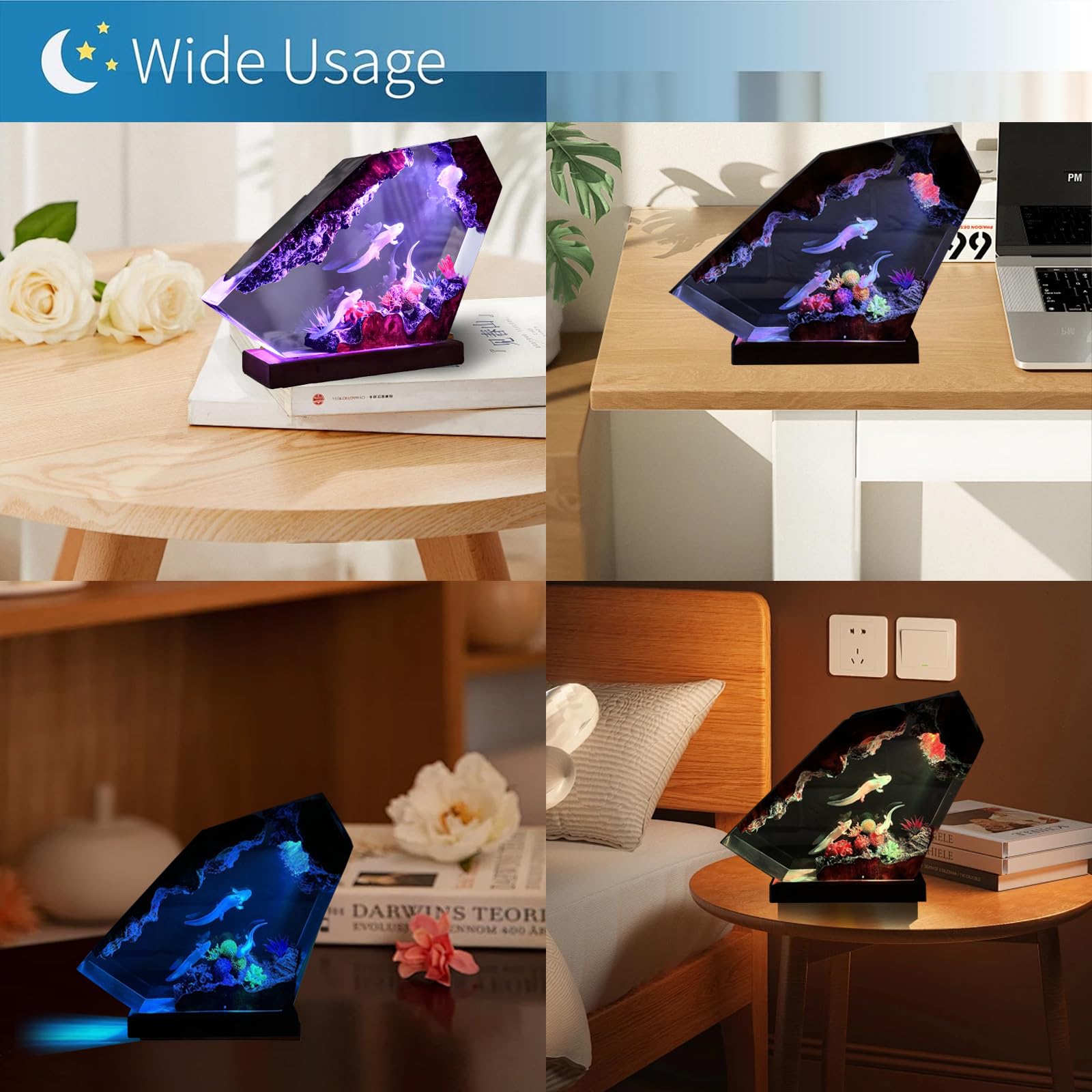 FOTN Axolotl Lamp Color Changing Handmade Resin Lamps Axolotl Night Light for Kids Decorative Unique Lamp for Bedroom (8 in)