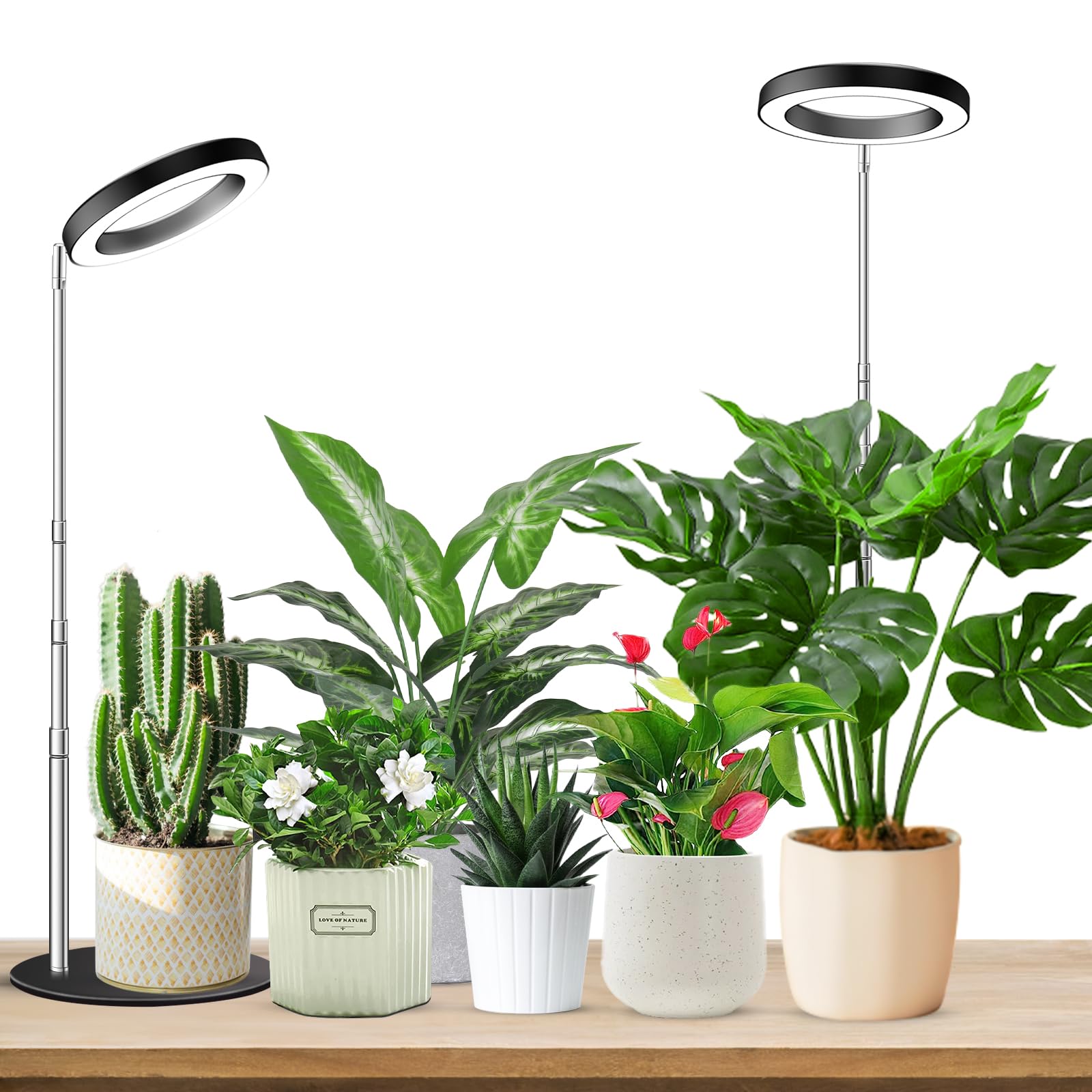 Aokrean Grow Lights for Indoor Plants, Full Spectrum 80 LEDs, Height Adjustable, Auto Timer, 2 Pack, 6.3in, Aluminum, Model BL-C10A