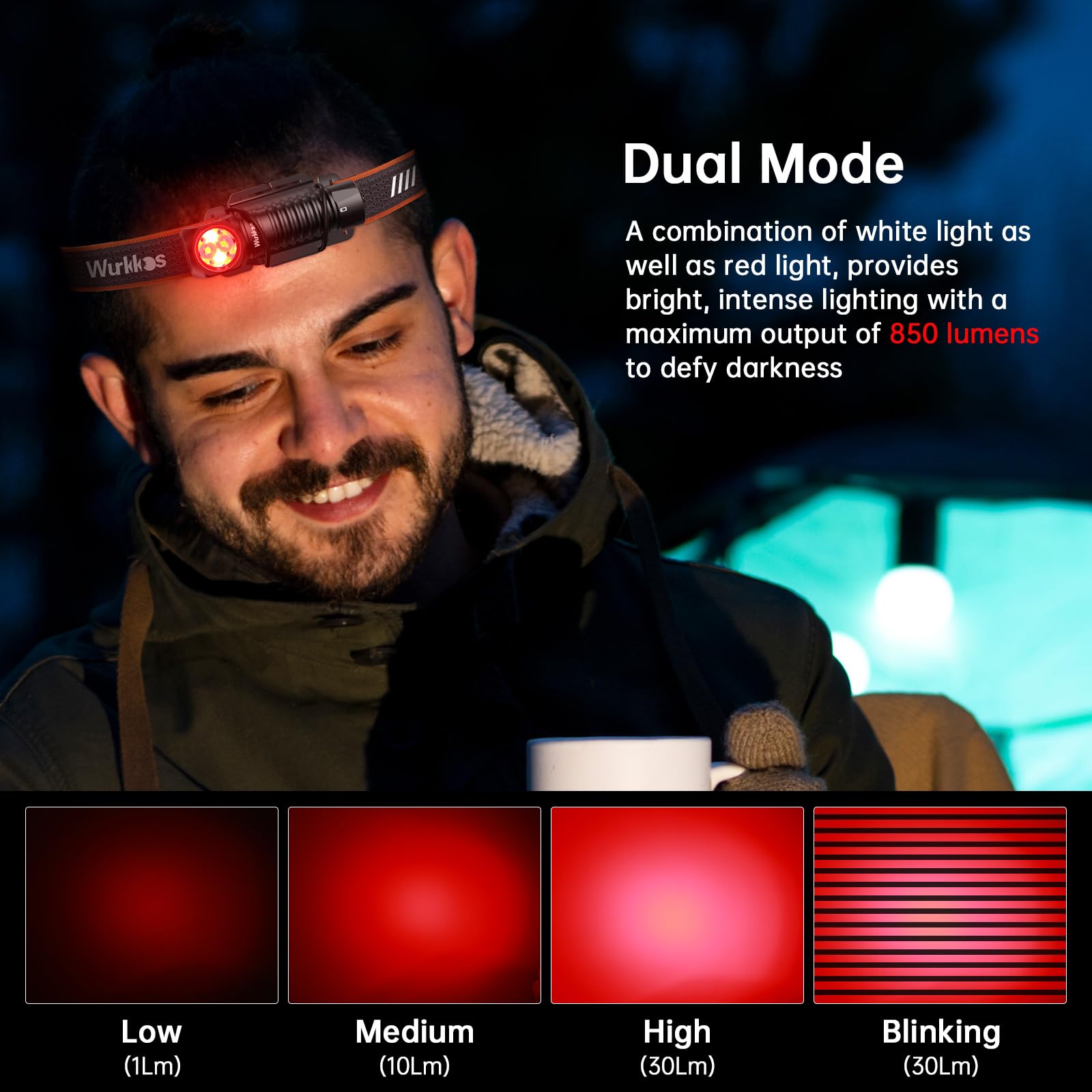 Wurkkos Headlamp,Hd12 850Lm Rechargeable Headlamp,Head Lamps Led Rechargeable,Mini Aa Head Lights,Camping Headlamps With Red Lig