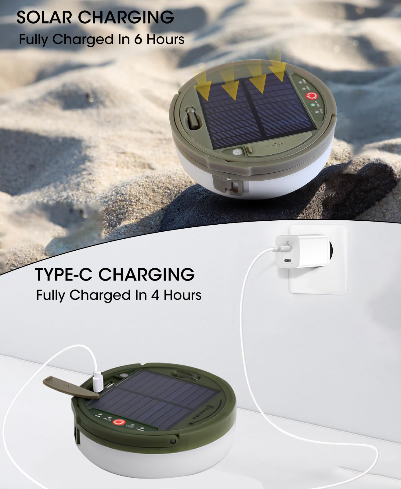 MQUPIN Solar Camping String Lights, 39.4 Ft, 120 LEDs, Waterproof, Remote Control, USB Rechargeable, White