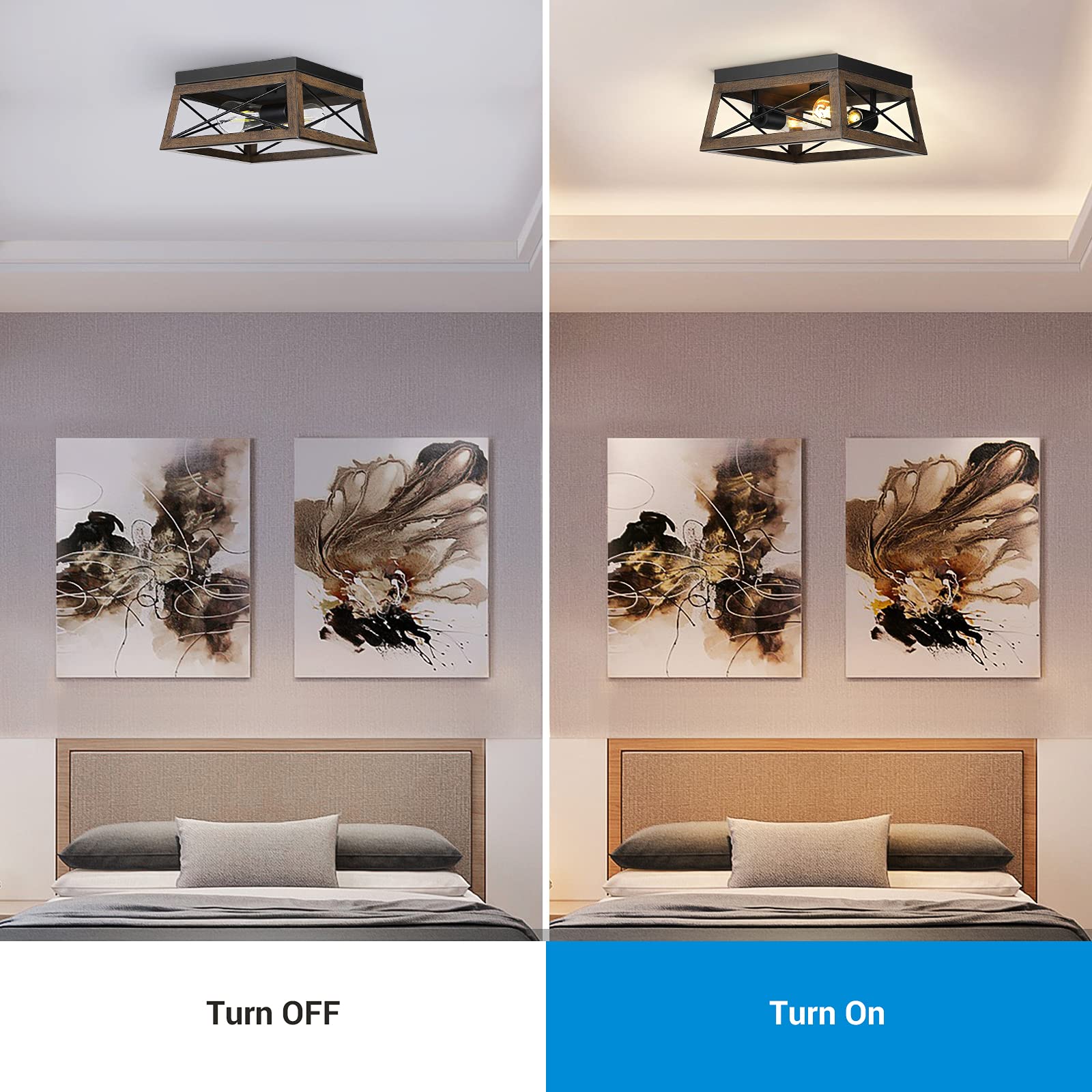 DEWENWILS 2-Light Metal Flush Mount Ceiling Lamp, Medium, Brown, Model HFCL02A, Farmhouse Style for Kitchen, Hallway, Entryway