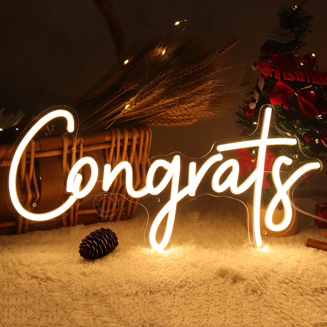 SYLHOME LED Neon Light Sign - Congrats for Wedding/Birthday/Graduation - Warm White - 15.8" x 7.4" - Indoor Decor - Model NS-RC5VD