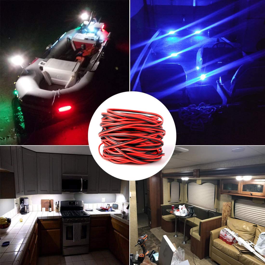 Shangyuan Boat Light Extension Cable 66ft 22AWG 2pin Red Copper Wire for LED Strip Lights