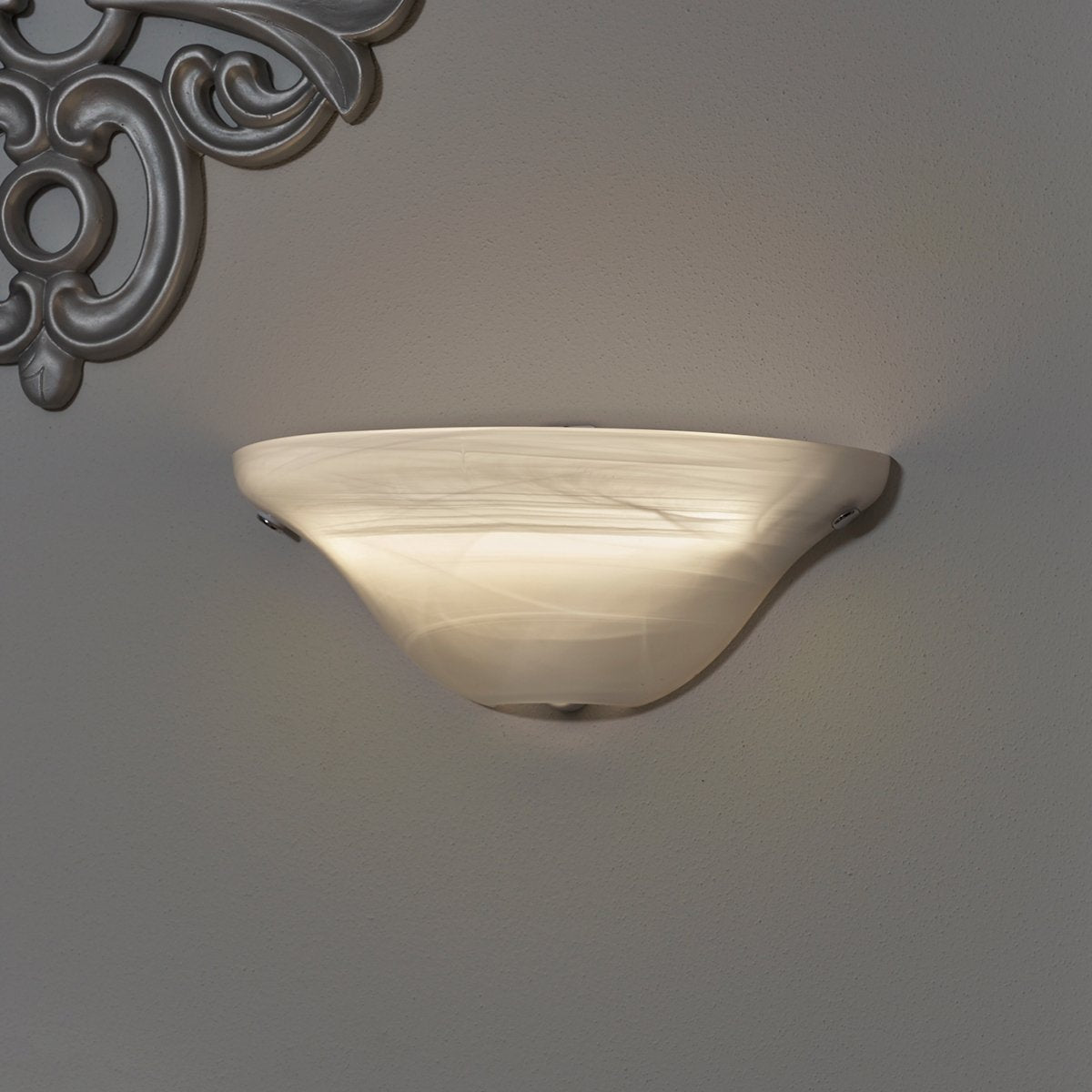 It'S Exciting Lighting Iel-4300 Frosted Marble Glass Half Moon Sconce With Frosted Marbleized Glass Shade In Half Moon Shape, Battery Operated With No Electrical Outlet Required
