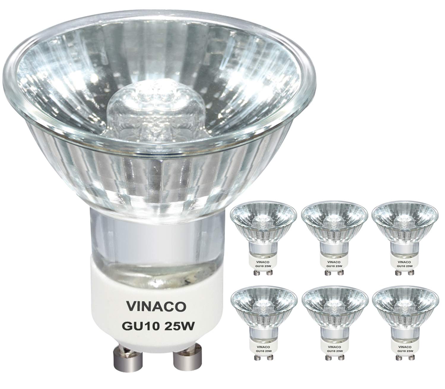 Vinaco NP5 GU10 120V 25W Bulb Candle Warmer, 6 Pack gu10+c 120v 25w Replacement for Wax Burner Light Bulb, Tart Burner Bulb, Warm White, Dimmable, gu10 Halogen 25w Bulbs with Glass Cover.