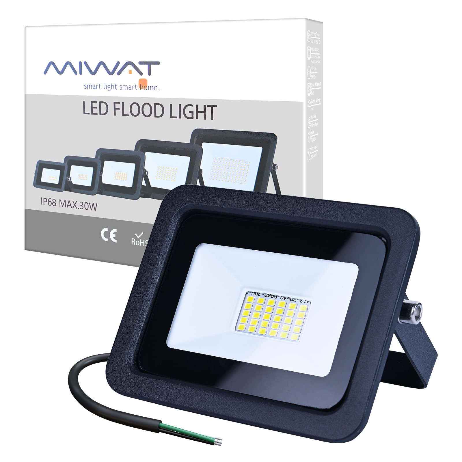 MIHEAL Ultra-Thin 30W Cool White 6000K LED Flood Light Spotlight Led Search Lamp 110V Floodlights for Outdoor Garden Street Squa
