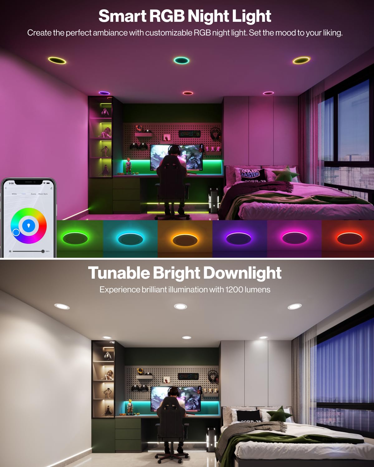 Sunco 6 Pack 6 Inch LED Recessed Ceiling Lights, Dimmable Night Light, Tunable CCT 2700K-6000K, Model DL_SL6_S_NL