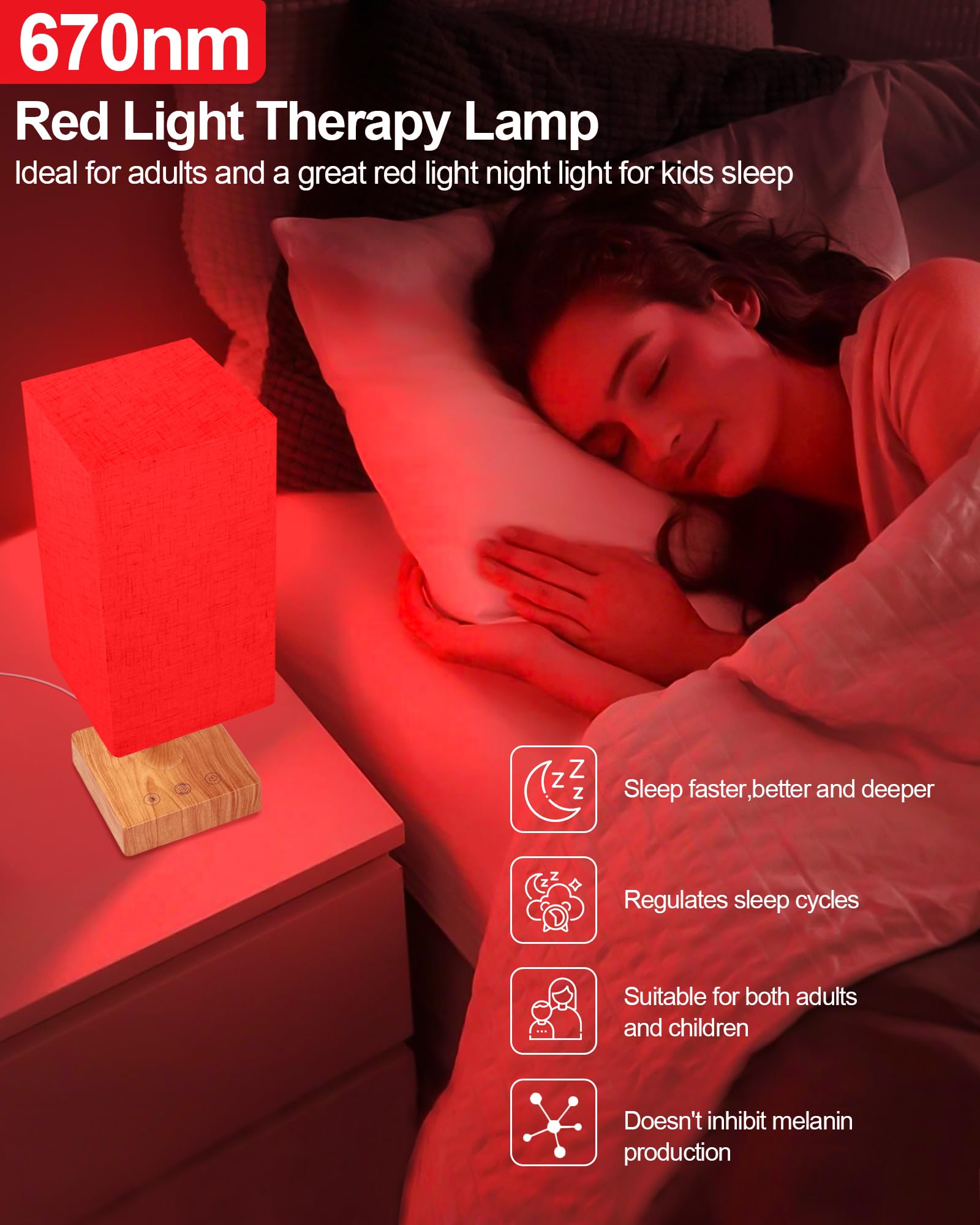 Red Light Night Light Lamp for Sleep, 670nm Red Nightlight Desk Lamp for Bedroom with Multi-Color and Brightness Options Remote