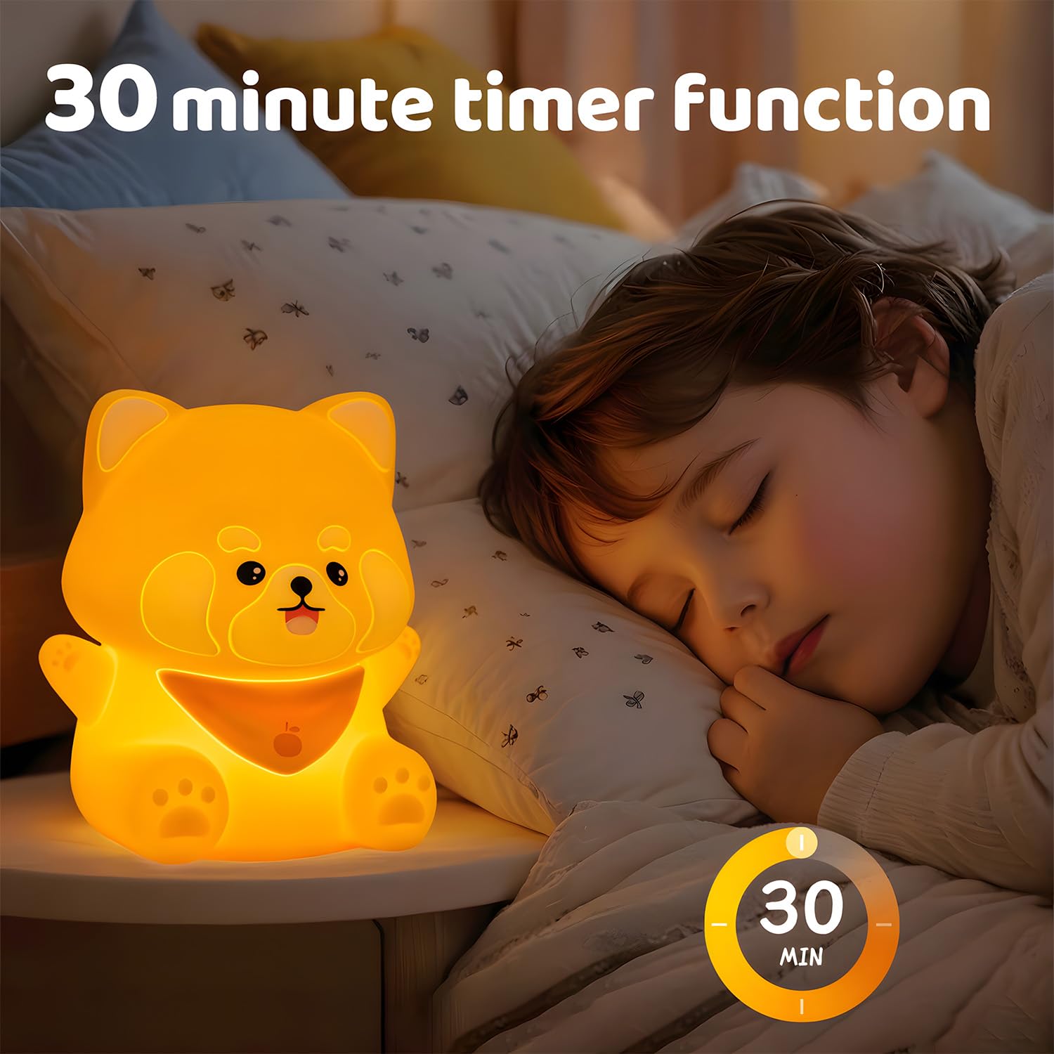 Emmanoth Cute Red Panda Night Light,Rechargeable Lamp For Kids Room With Timer,Cute Stuff Desk Decor Dimmable Touch Silicone Ani