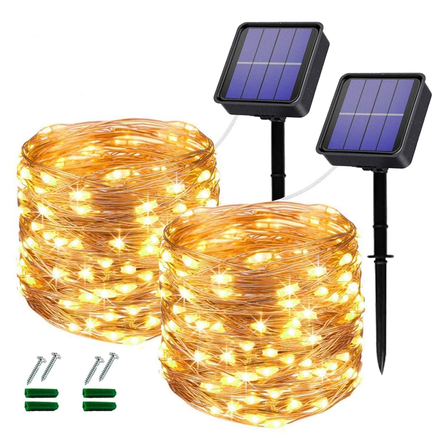 Lezonic Solar Fairy Lights Outdoor, 240LED Copper Wire, 24M/80Ft, 8 Modes, Waterproof, Warm White