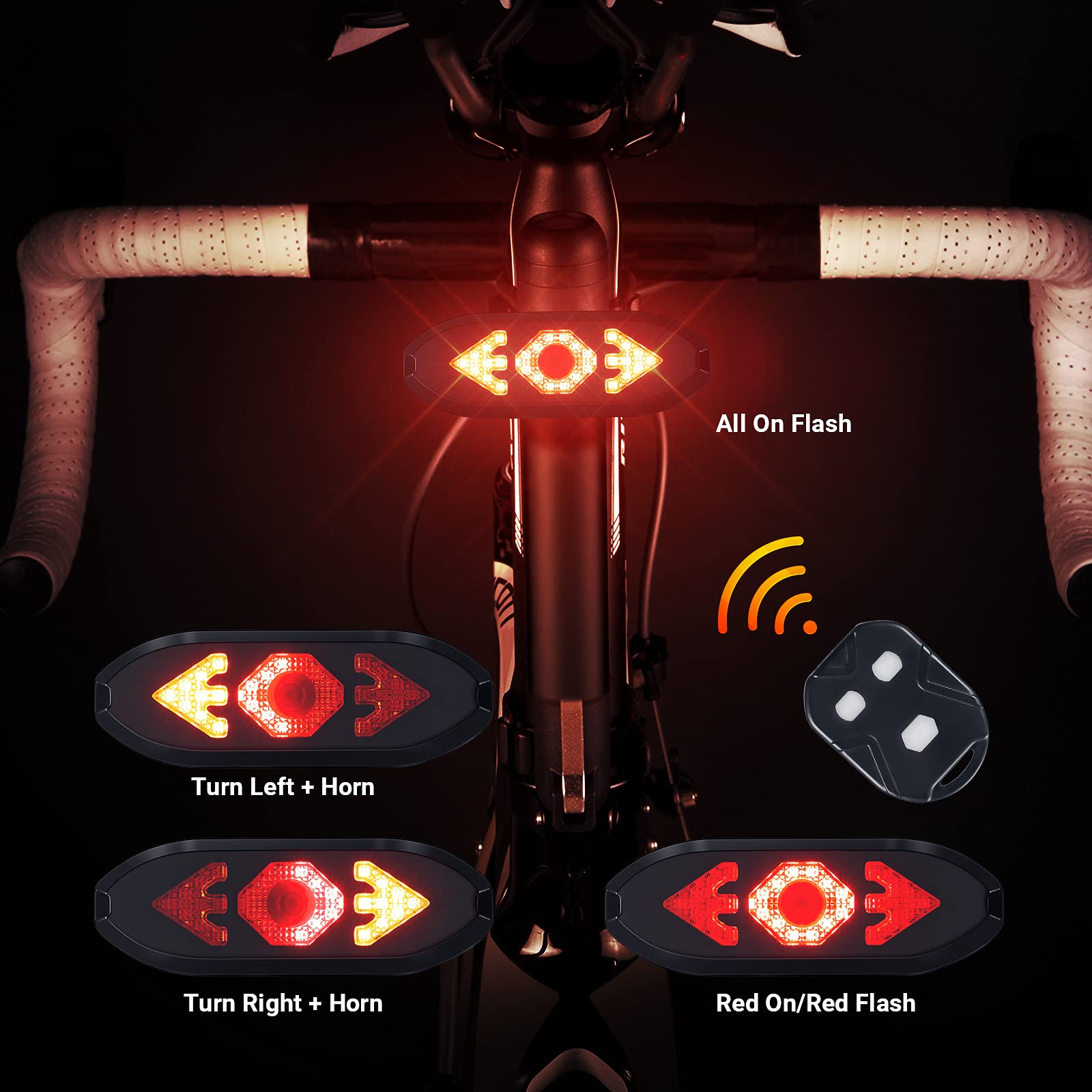 MOMIMO Wireless Bike Tail Light with Turn Signals, USB Rechargeable, Waterproof, Ultra Bright, Red/Orange