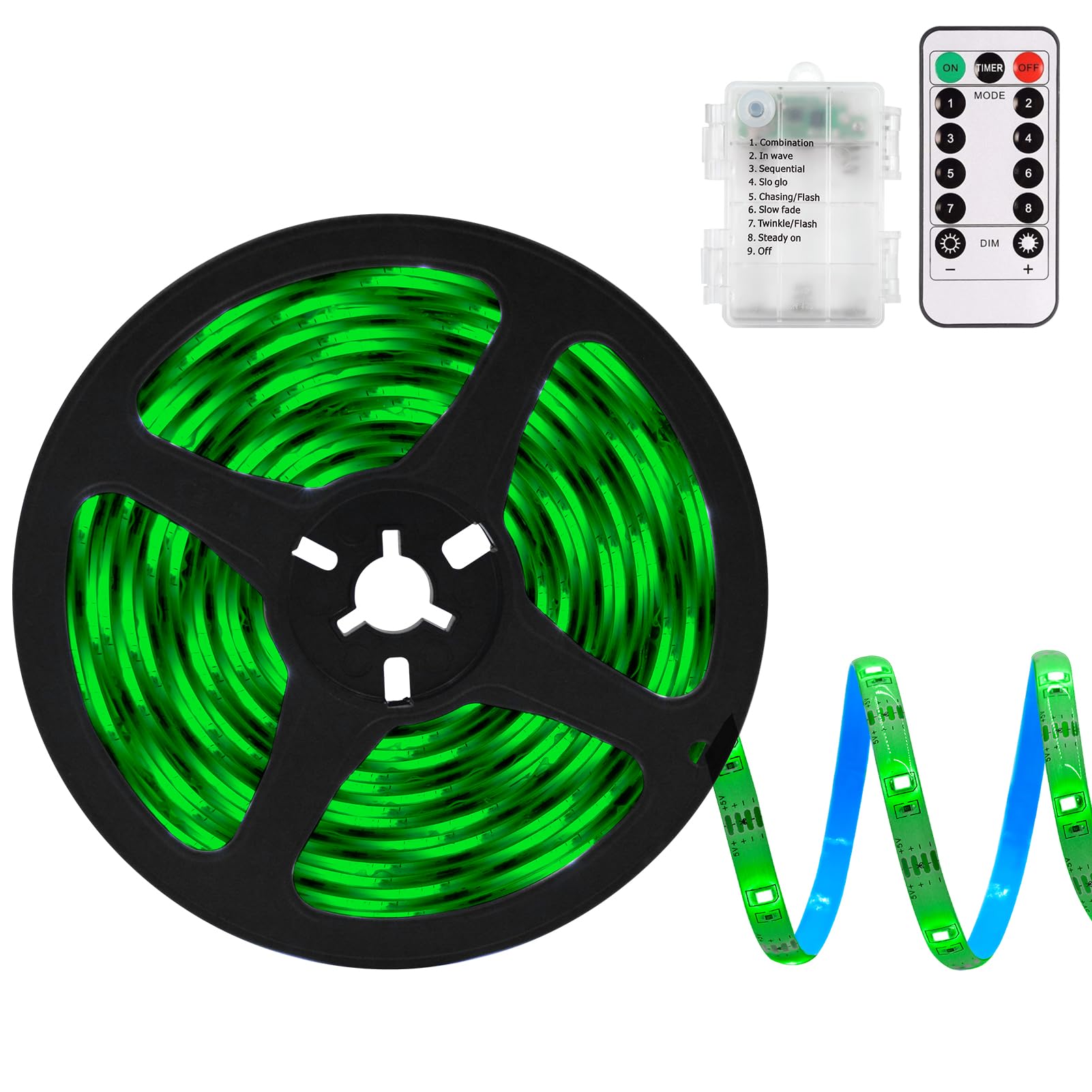 echosari Green LED Strip Lights Battery Powered, 90 LED 2835 SMD Strip Lights 9.8 Ft Cuttable Self-Adhesive Strip Lights with Remote Timer for Outdoor Indoor Party Bedroom Decoration