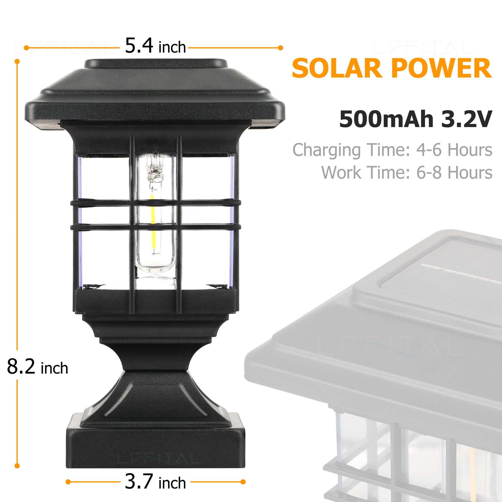 Lffital Solar Post Lights Outdoor Solar Cap Lights Deck Fence Cap For 4X4 5X5 6X6 Posts Patio Garden Courtyard Decoration Fixture Waterproof Warm White Lighting Black (2 Pack)