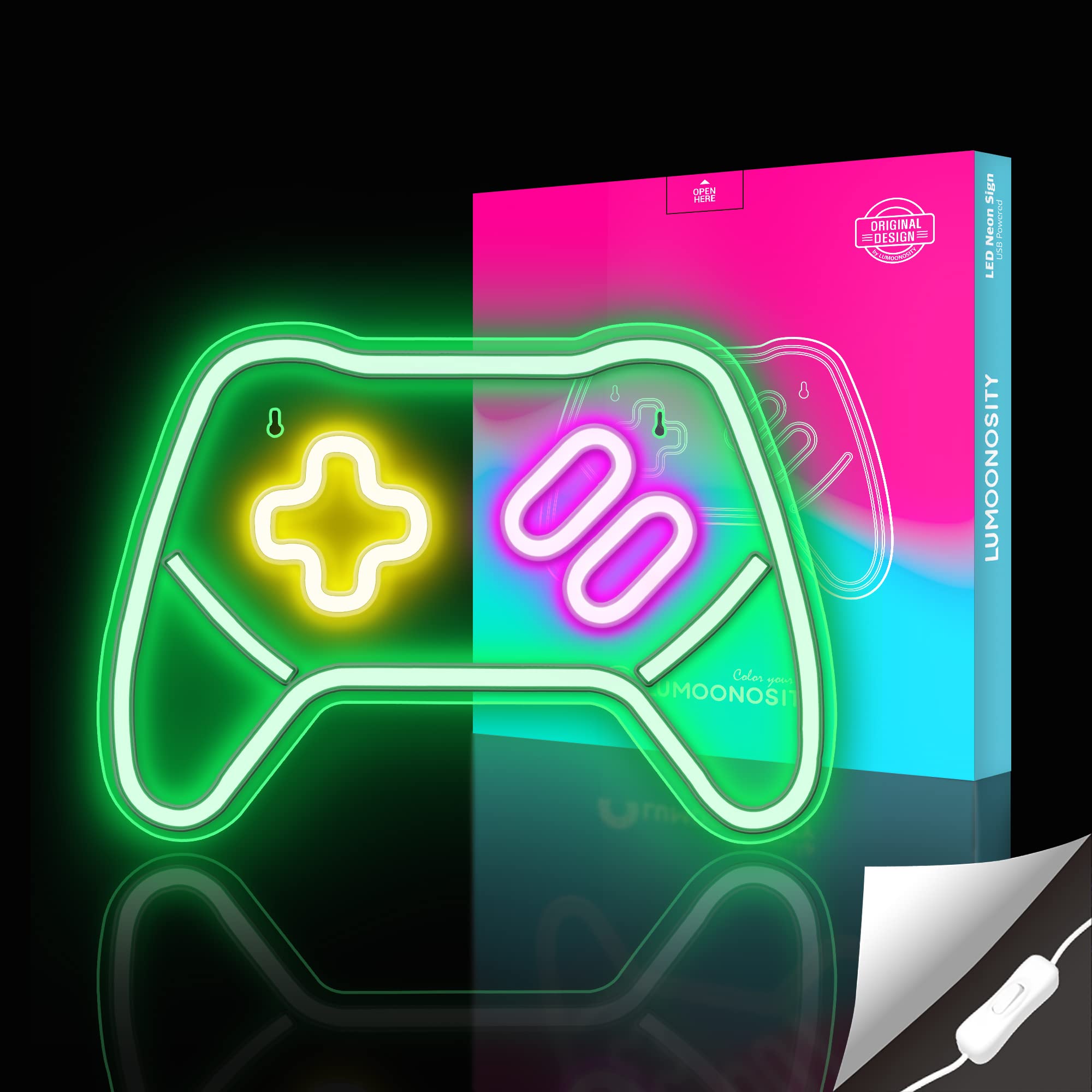 Lumoonosity Game Controller LED Neon Light - Gamepad Design, Green, Model NS-CTR GREEN, On/Off Switch for Bedroom & Game Room
