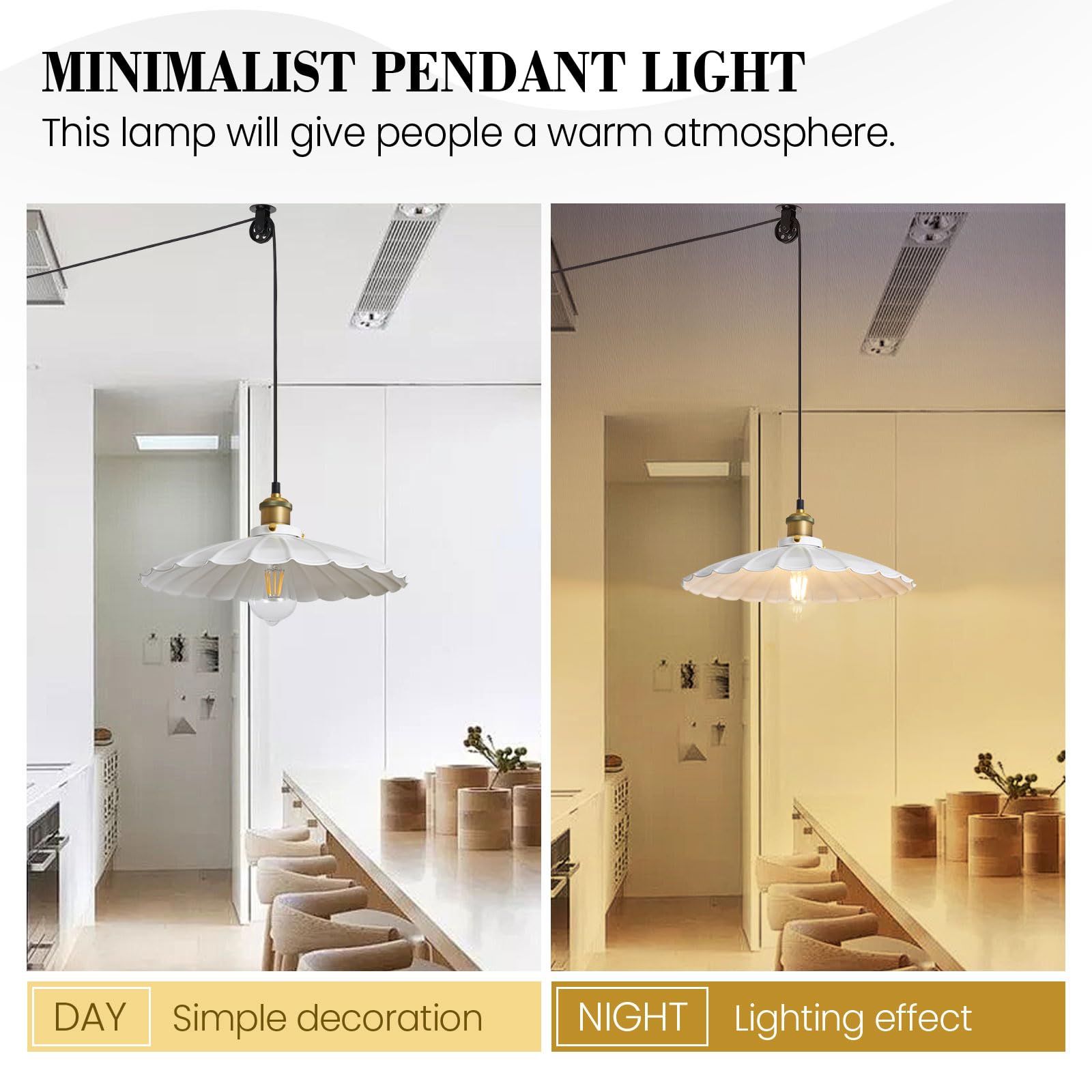 Oyisen Hanging Lights With Plug In Cord White 15.7 Inch Metal Lampshade Adjustable Cord Plug In Hanging Light Industrial Pendant