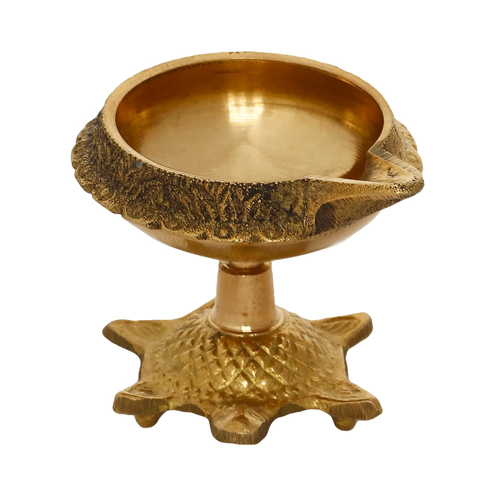 eCraftIndia Set of 2 Golden Handcrafted Decorative Brass Diya with Tortoise Base - Auspicious Stylish Diyas for Puja Room, Home,