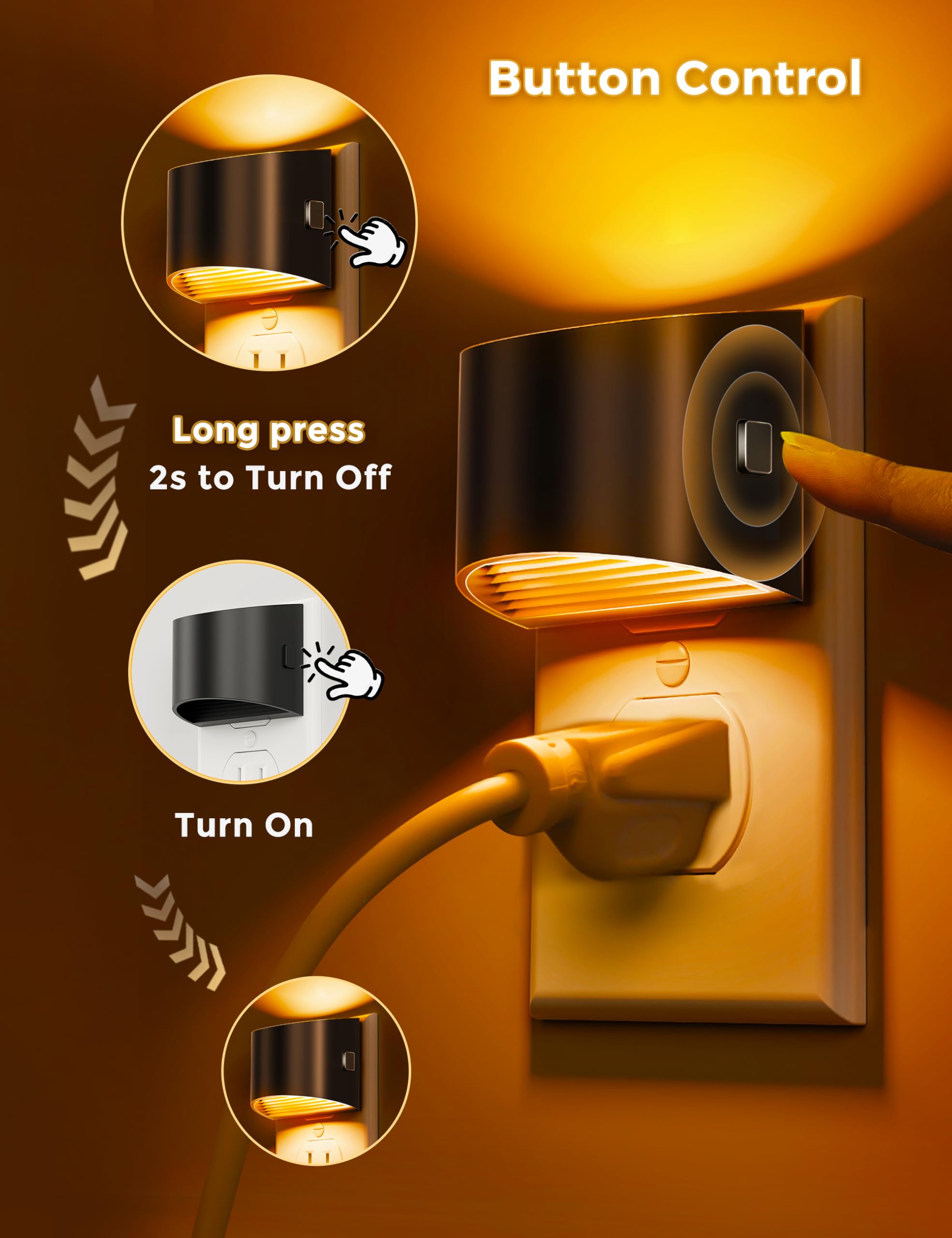 L LOHAS LED Night Light 2 Pack - Dusk to Dawn Sensor, 3 Level Brightness, Amber Light, Model GY10707US-2