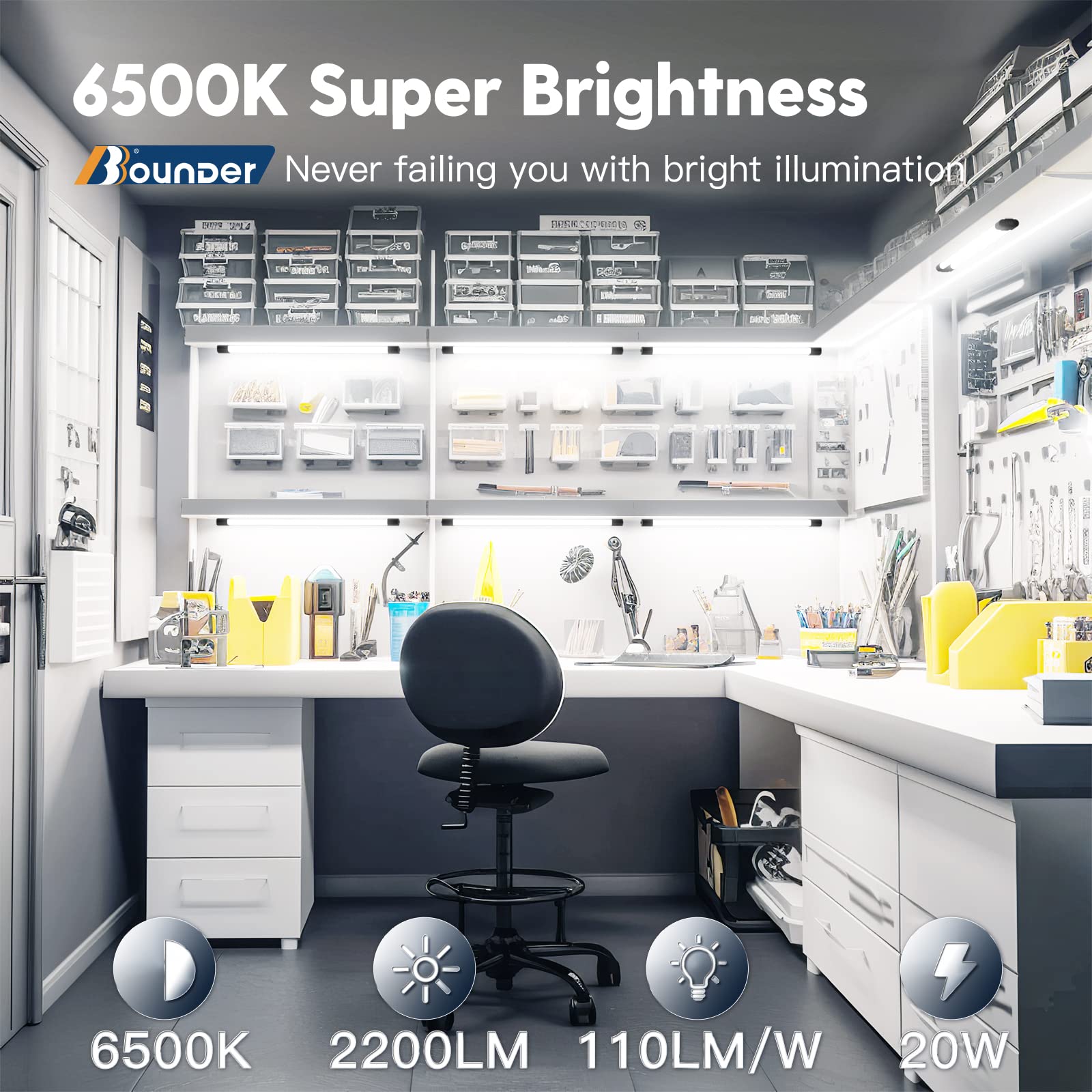 Bbounder 2Ft Led Shop Light Fixture  Super Bright 2200Lm  Cool Daylight White 6500K  Ceiling Or Hanging Mount  Durable Garage Shop Lighting For Warehouse  Workbench  Basement  And Business Use  Black