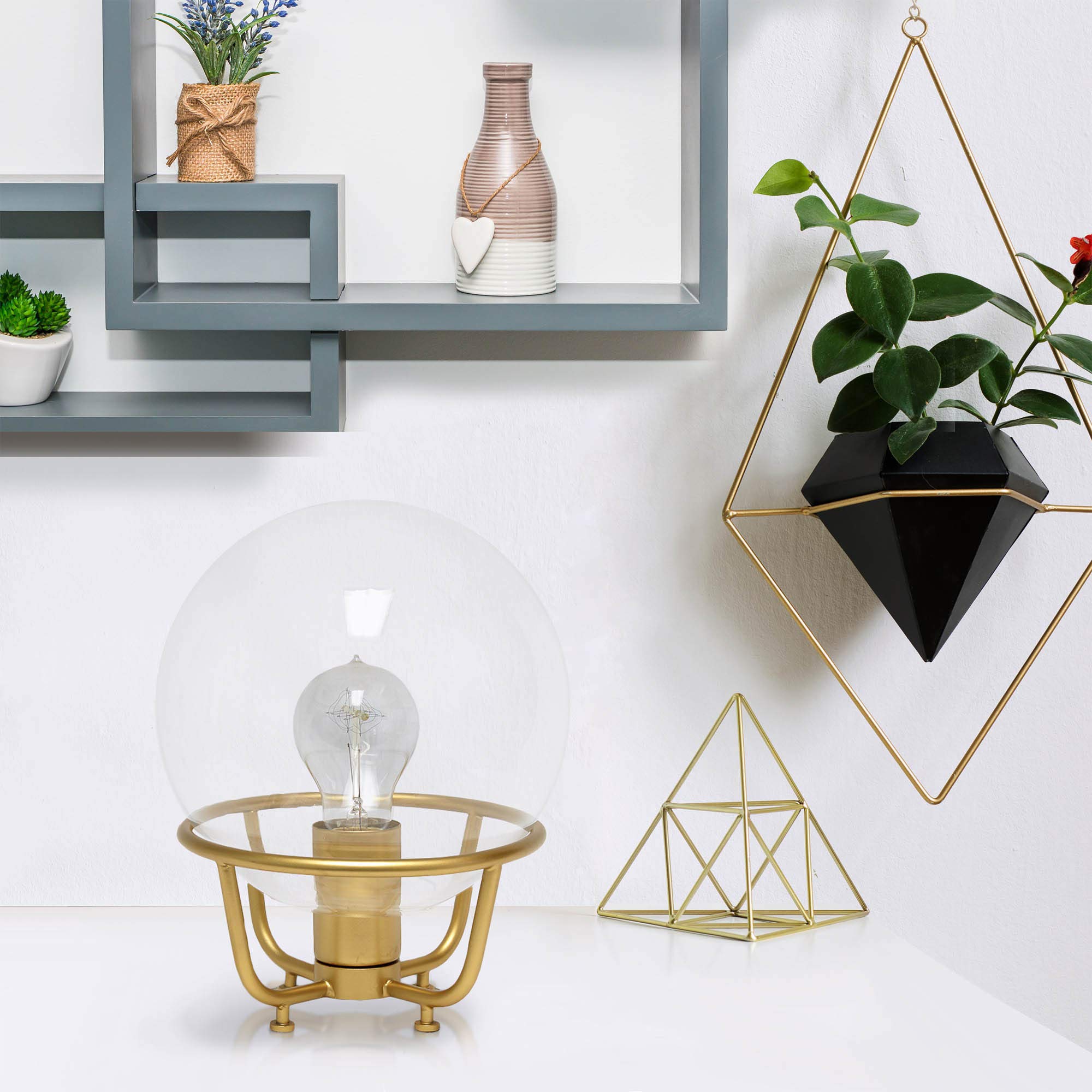 LALIA HOME Old World Globe Table Lamp Matte Gold Metal 7.75inL x 7.75inW x 10inH Model LHT-5032