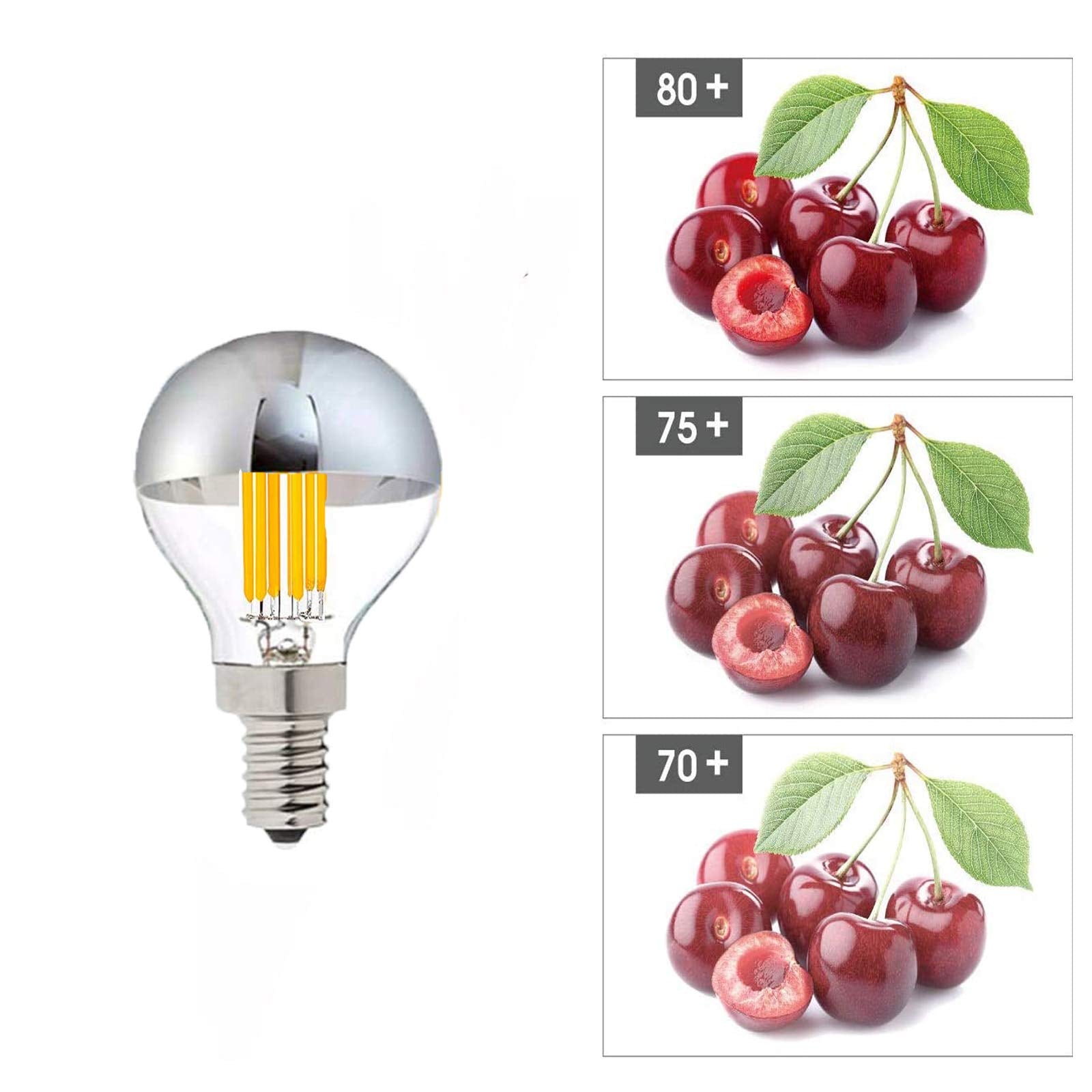Lxcom Lighting 6W Dimmable E12 G45 G14 LED Bulb, Silver Tipped Mirror Globe, 4 Pack, Warm White 2700K