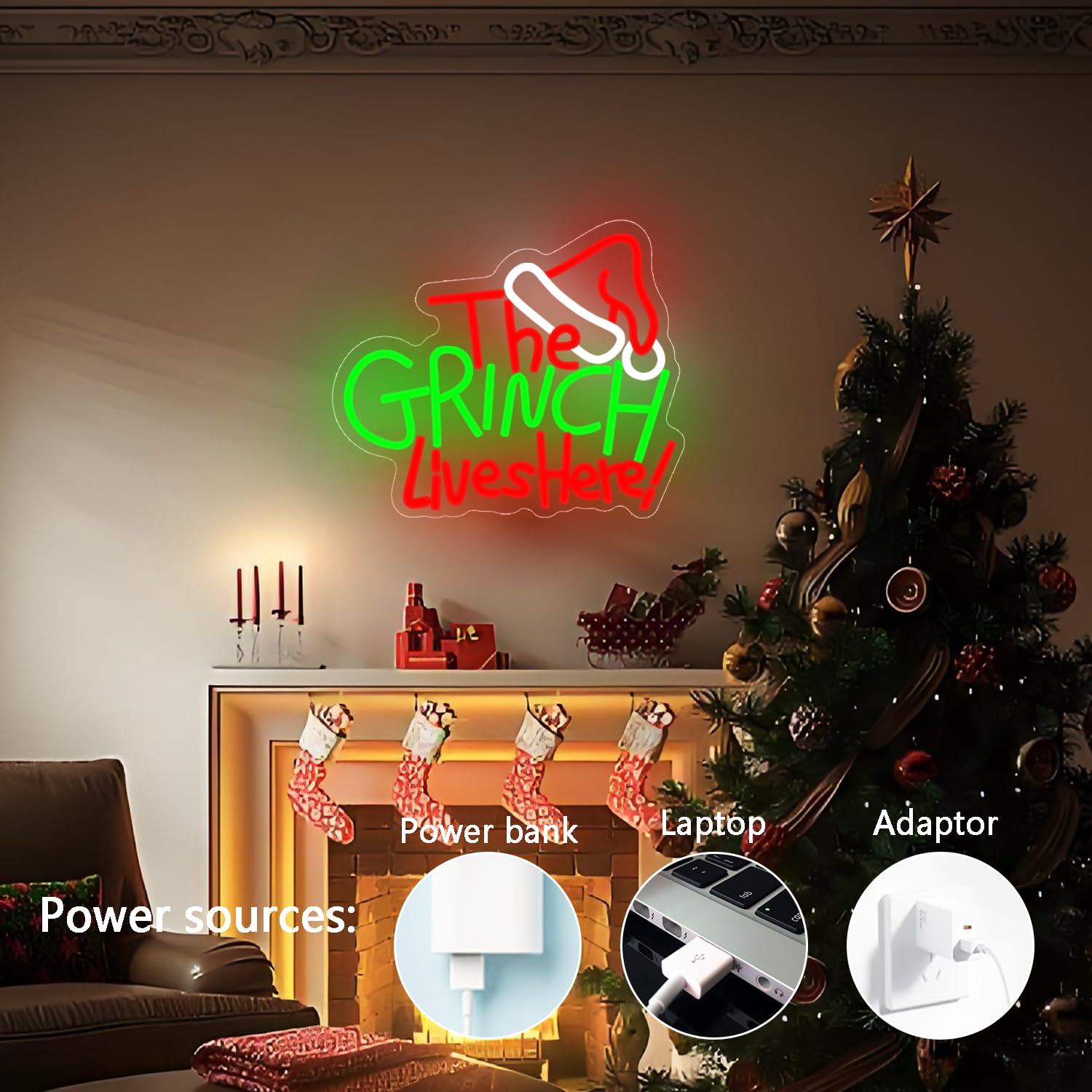 kzjspn Neon Light Sign - Christmas Cartoon Wall Decor, Plastic, Red/Green/White, Ideal for Home Party & Xmas Gift