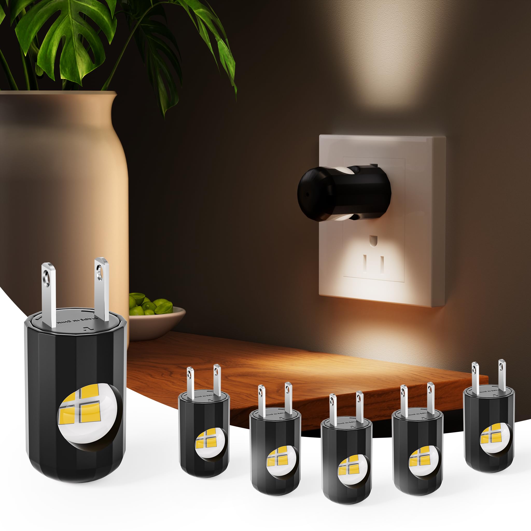 TSEXES 6 Pack LED Night Lights with Dusk to Dawn Sensor, 3000K Soft White, Plug in Wall Night Lights for Kids, Kitchen, Hallway,